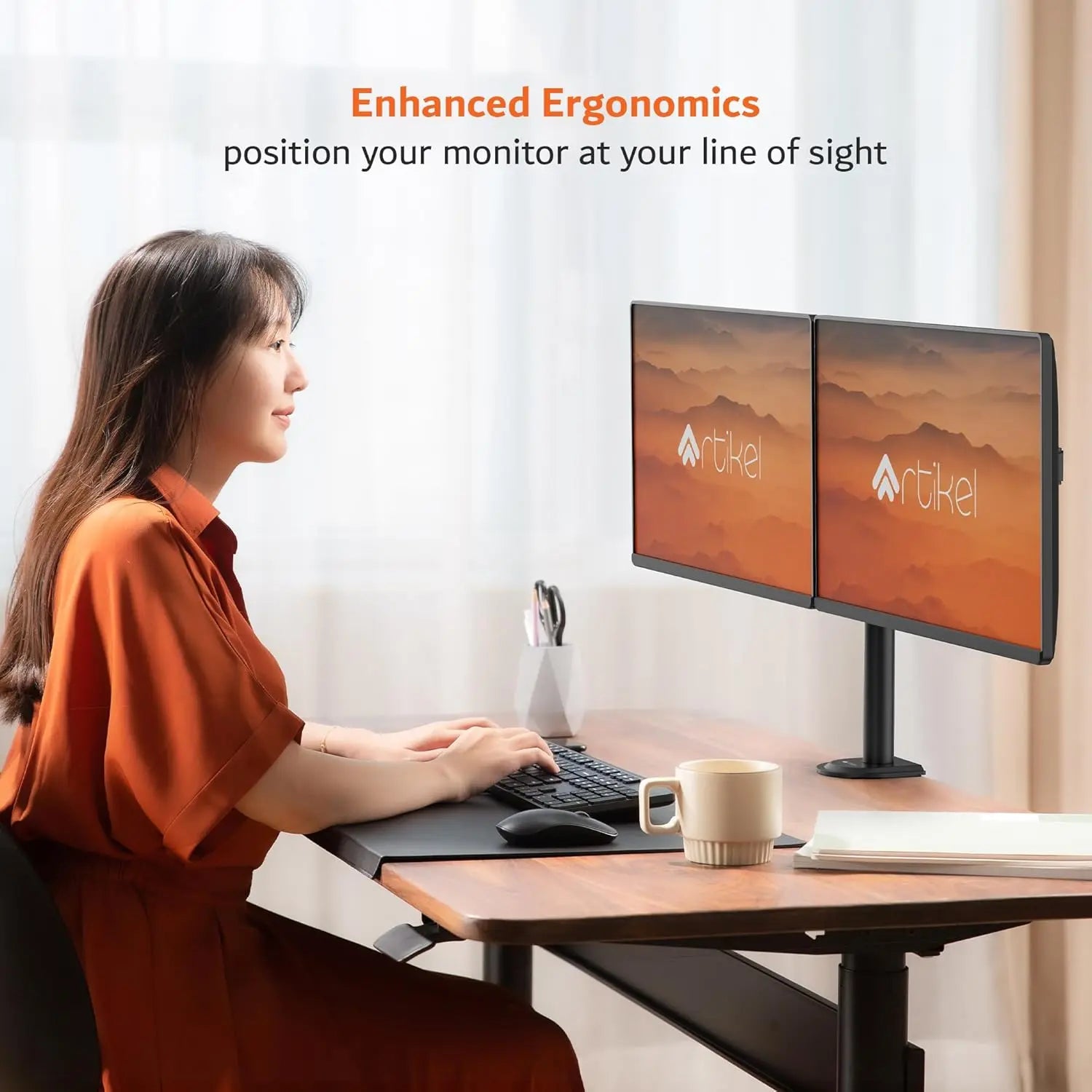 Drogo Artikel Dual Monitor Mount | Adjustable VESA Arms | C-Clamp & Grommet | Fits 32 inch Screens Drogo Ergonomics