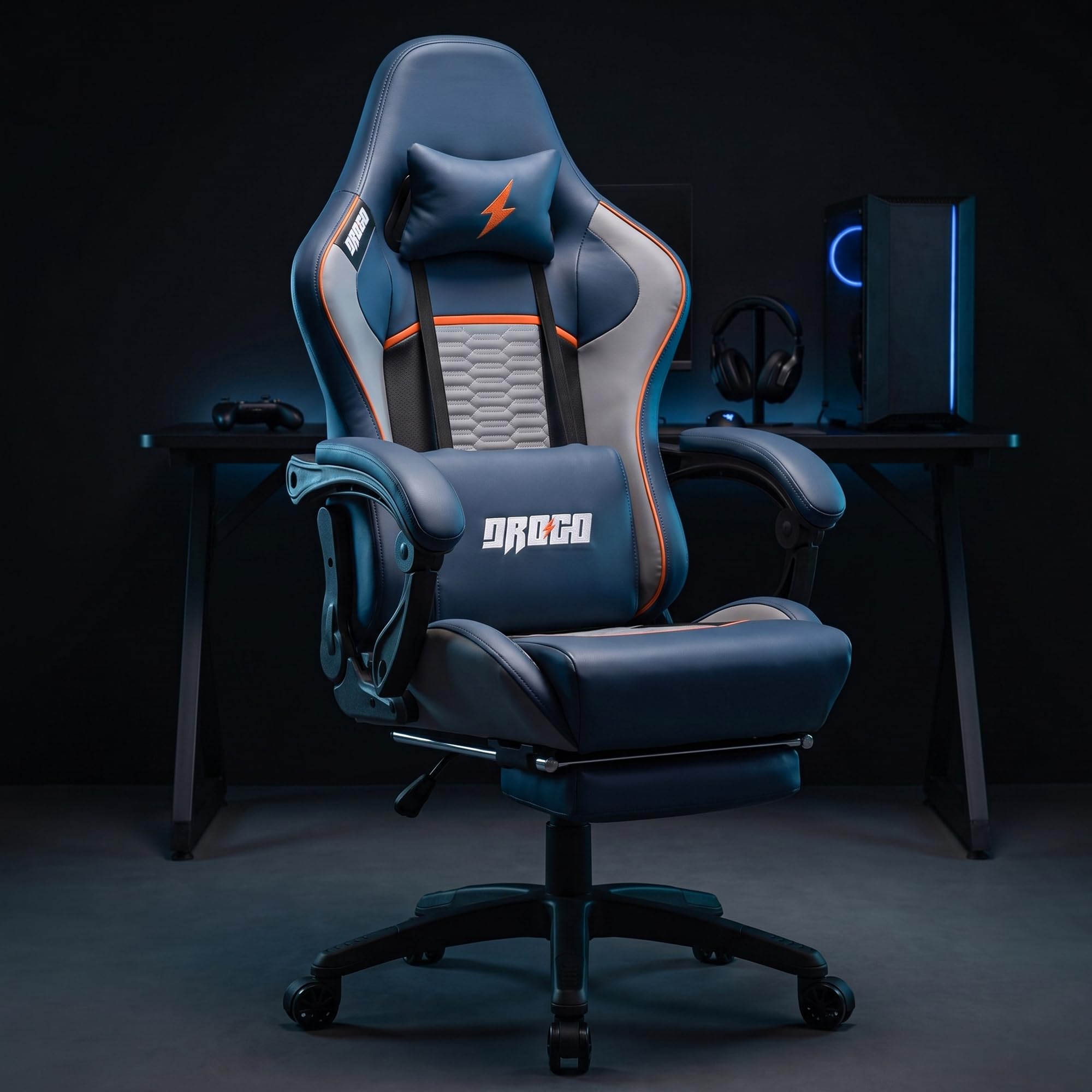 Drogo Racer Ergonomic Gaming Chair with 7 Way Adjustable Seat & Full Reclining Back Footrest