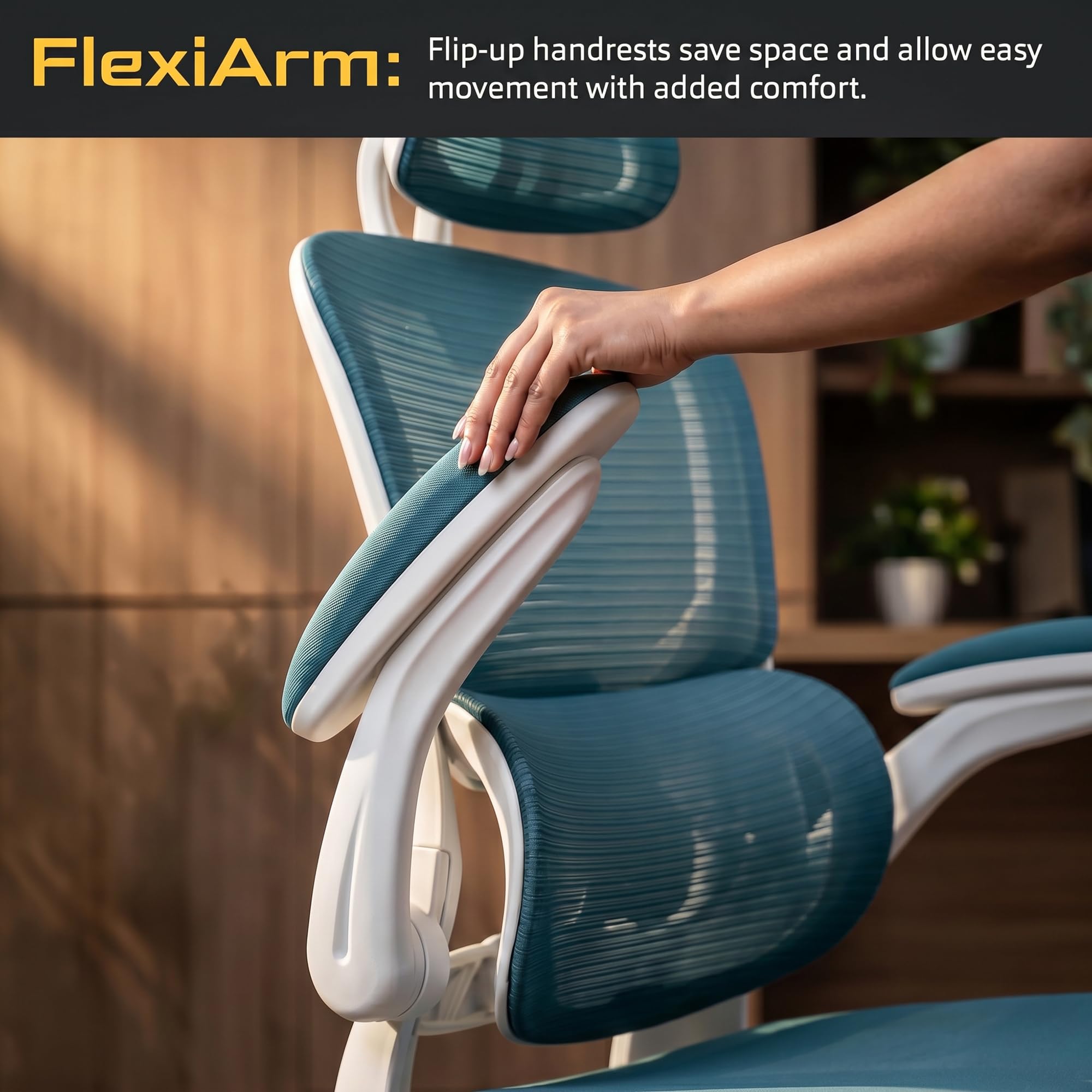 Drogo AeroFlex Ergonomic Office Chair for Work from Home, Flip-up Armrest & Recline