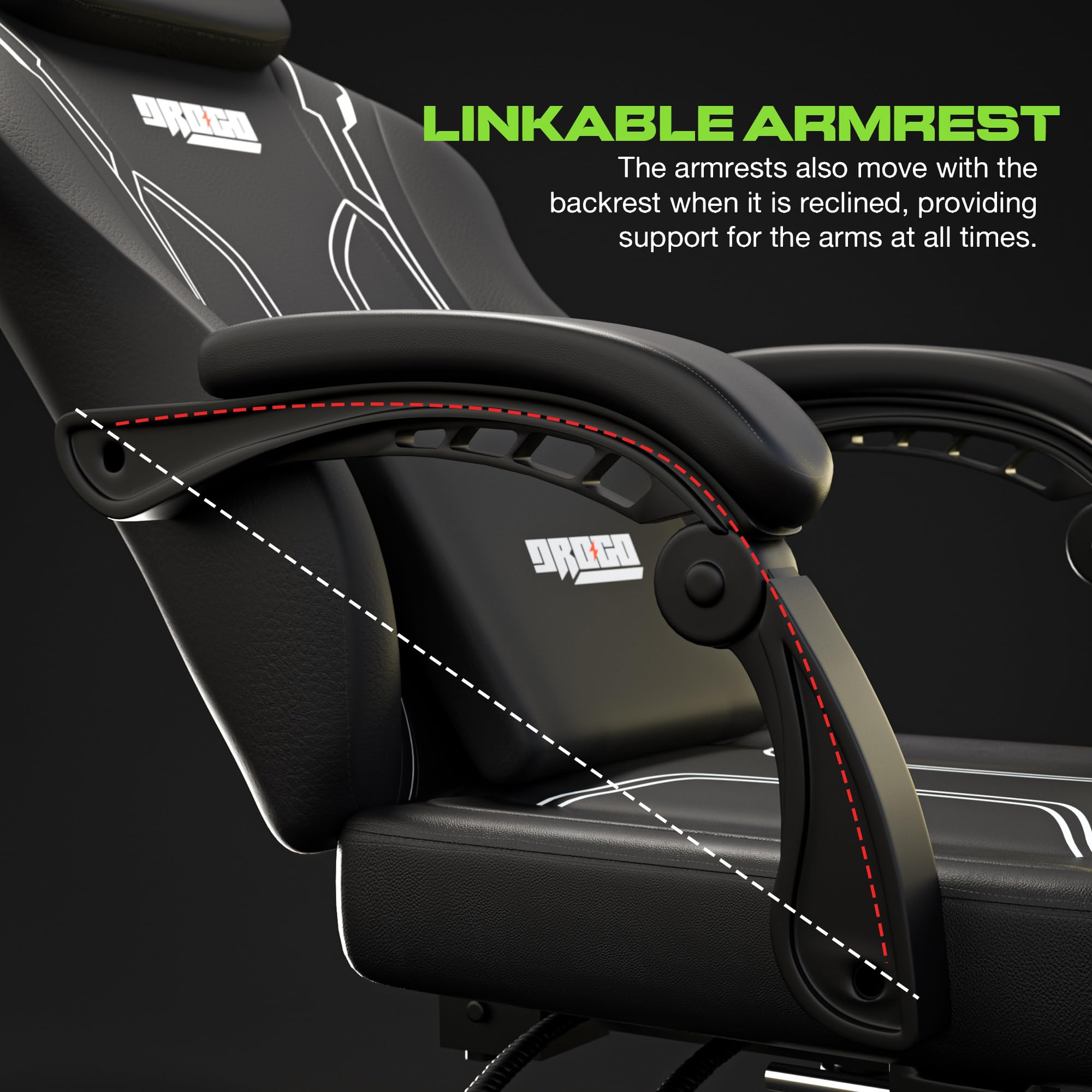 Drogo Phantom Ergonomic Gaming Chair with Premium PU Leather, Adjustable Neck
