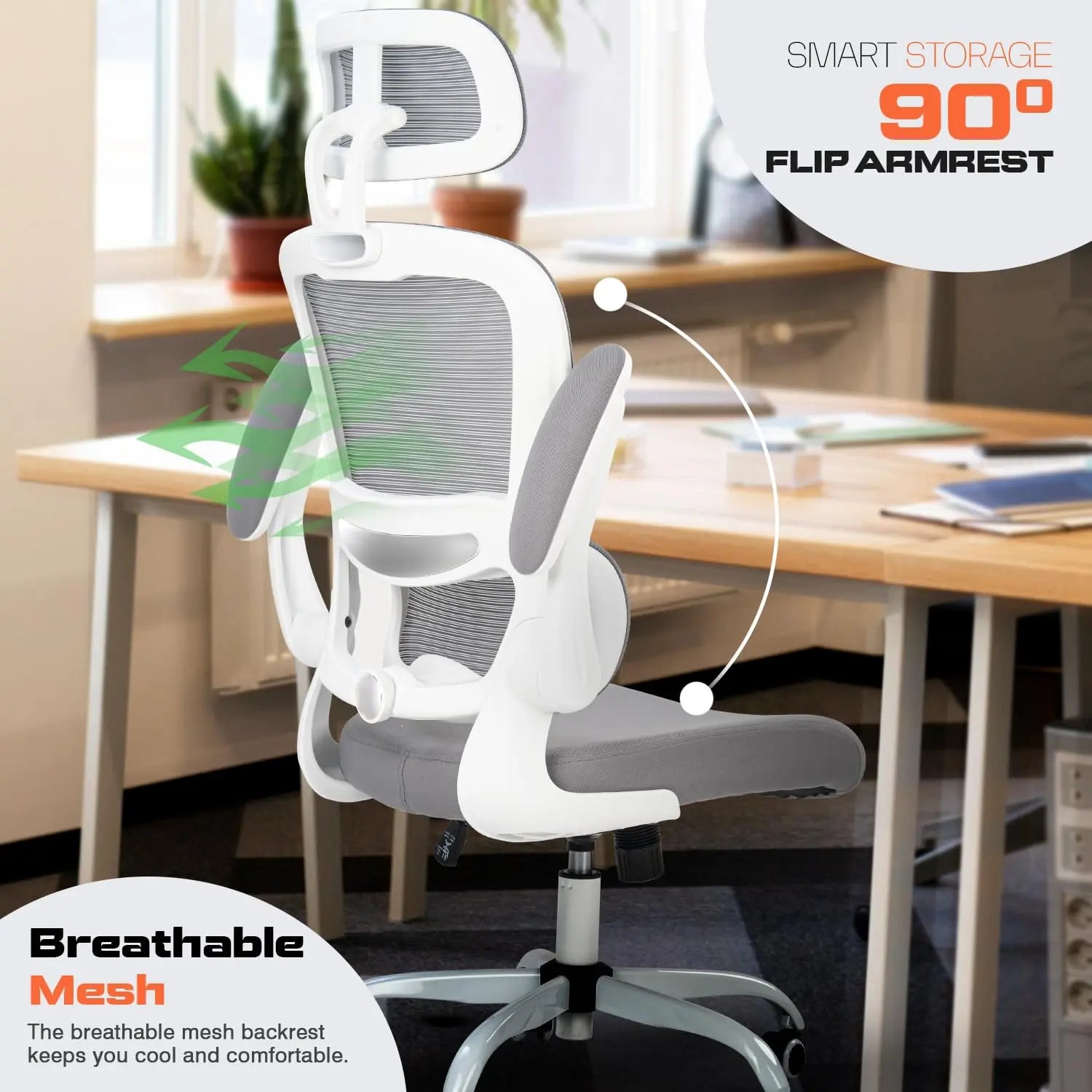 Drogo AeroFlex Ergonomic Office Chair for Work from Home, Flip-up Armrest & Recline Galaxy Incorporation