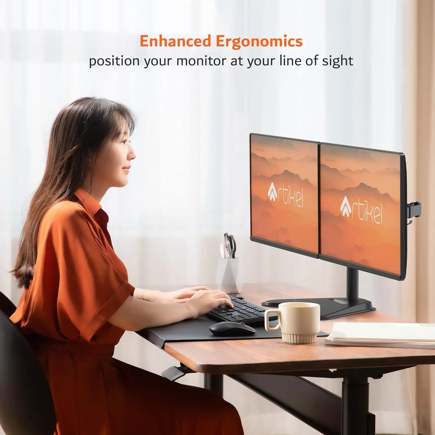 Drogo Artikel Double Monitor Desk Stand - Height Adjustable Heavy Duty Arms with Phone Slot & VESA Drogo India