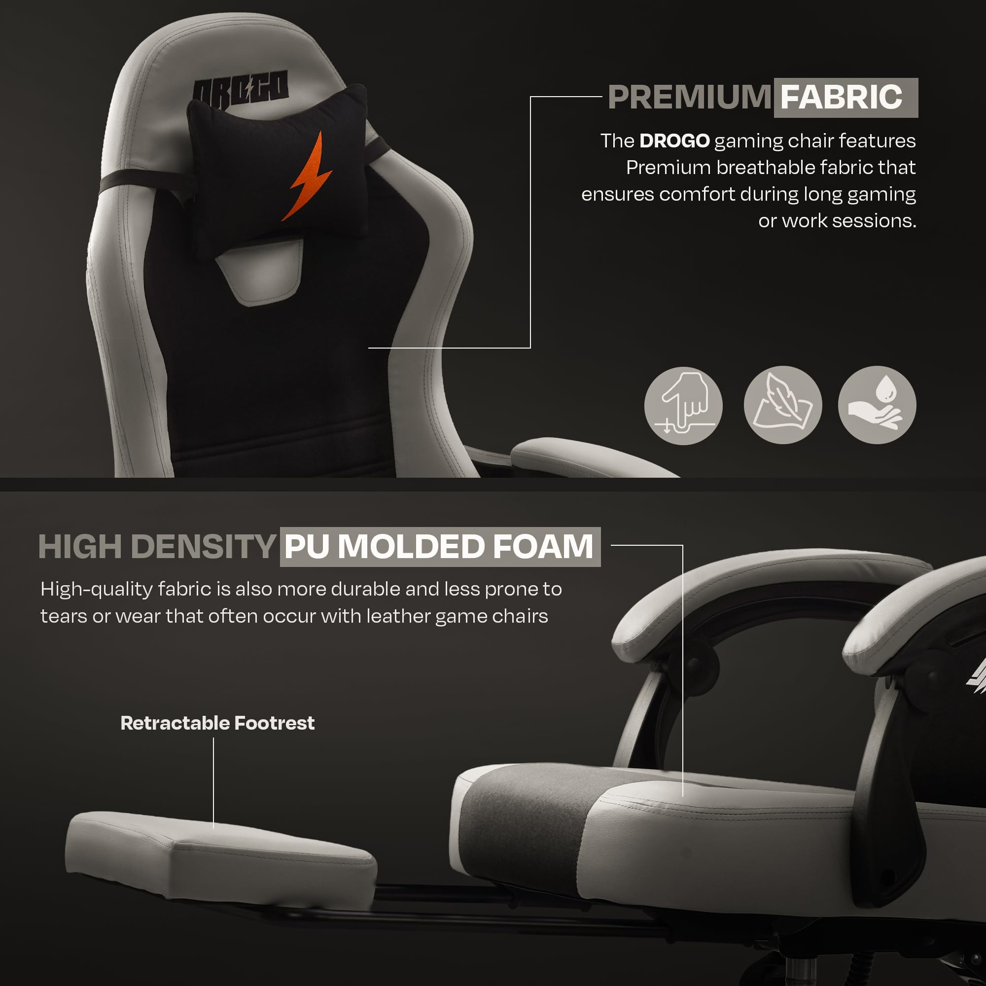 Drogo Aura Ergonomic Gaming Chair with Premium PU Leather Fabric