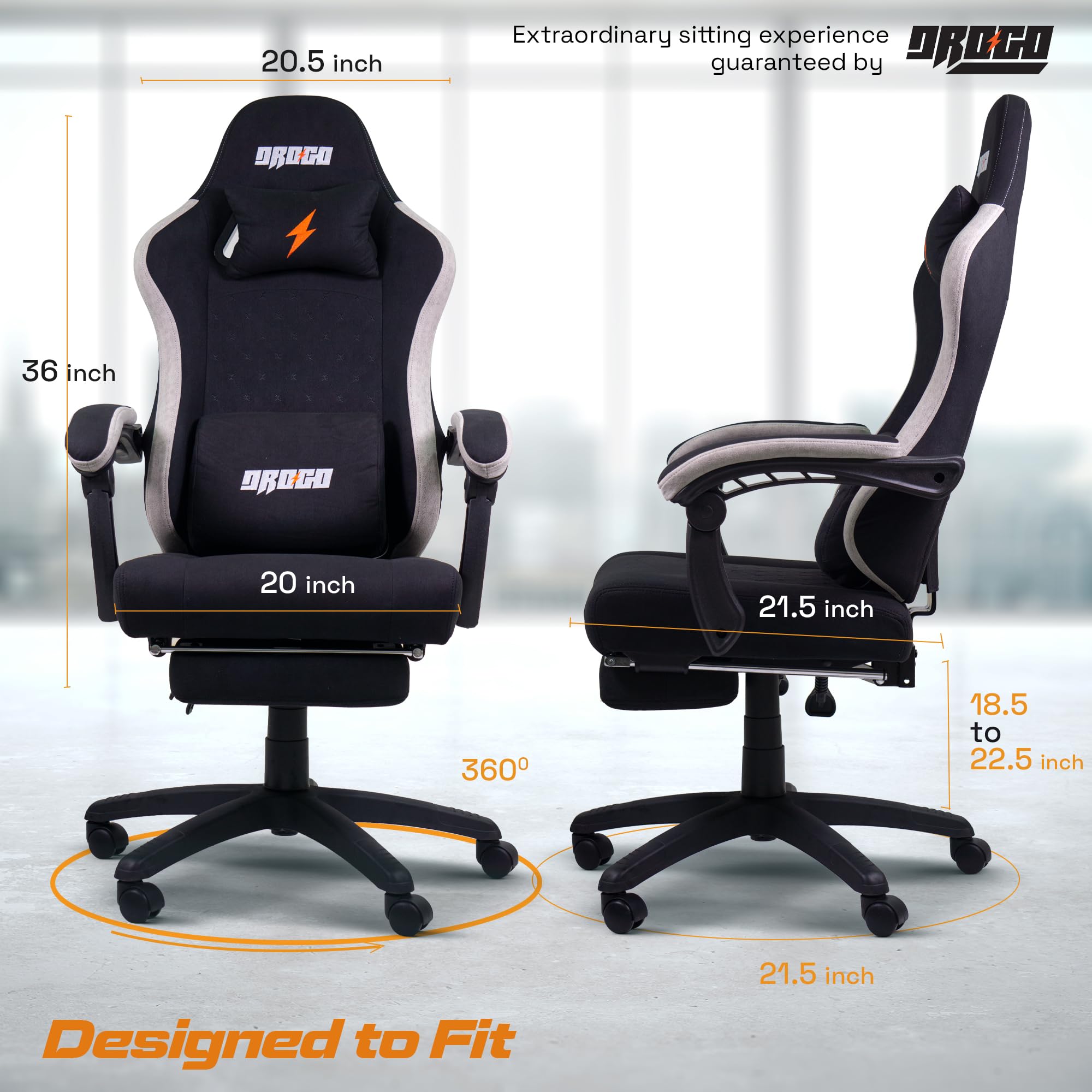 Drogo Throne Ergonomic Gaming Chair With Linkage Armrest,Foot Rest,& Adjustable Seat