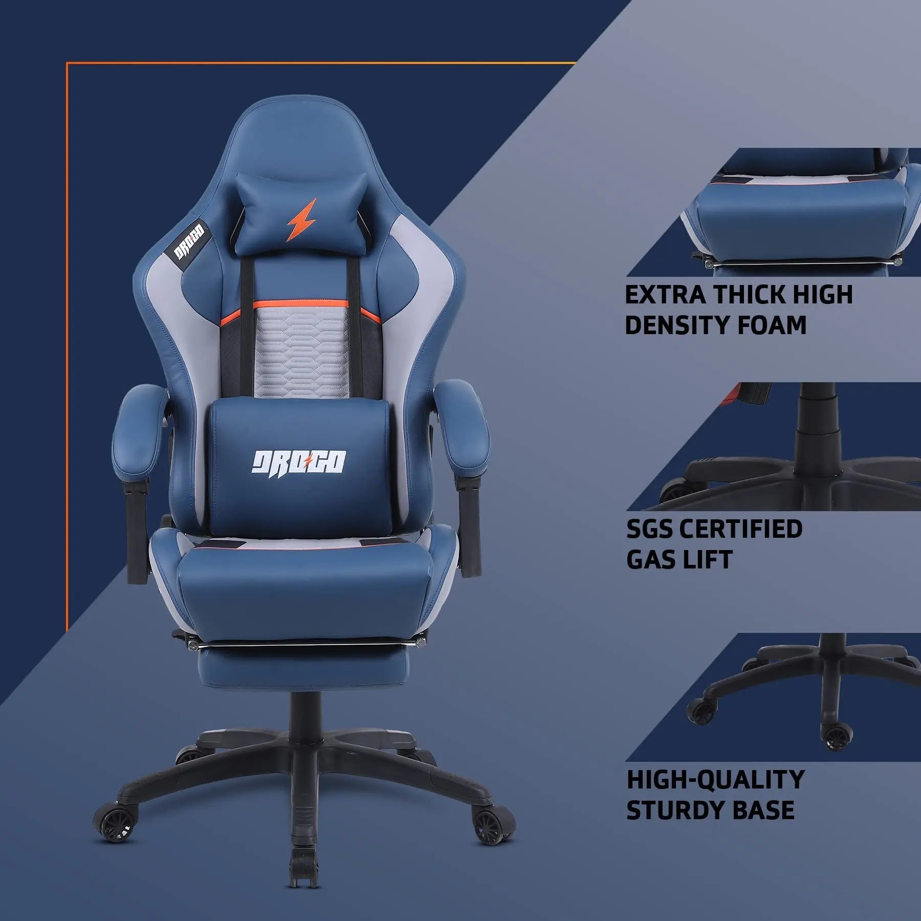 Drogo Racer Ergonomic Gaming Chair with 7 Way Adjustable Seat & Full Reclining Back Footrest Galaxy Incorporation