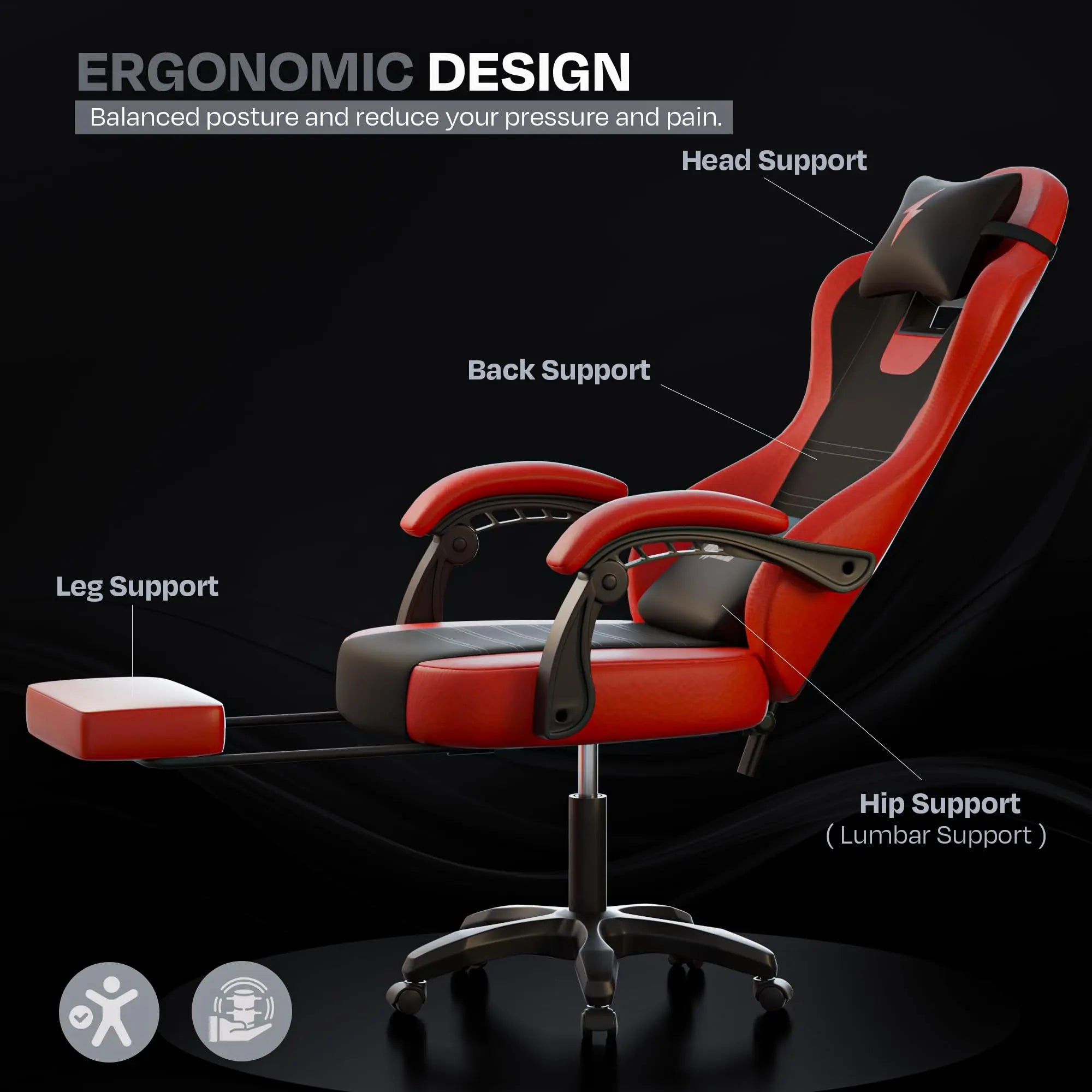 Drogo Aura Ergonomic Gaming Chair with Premium PU Leather Fabric Drogo India
