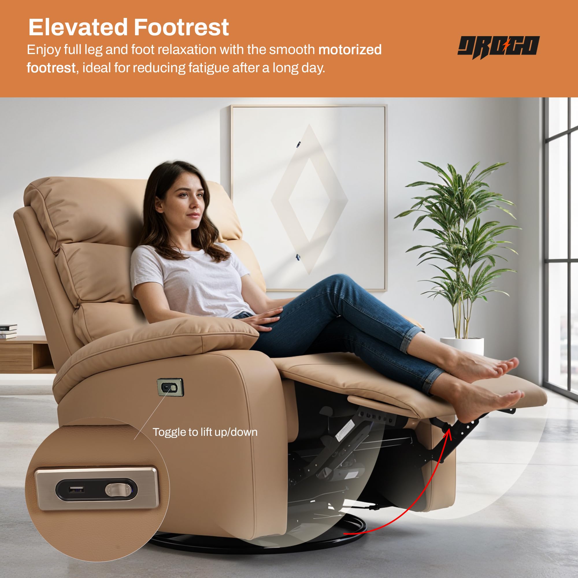 Drogo Velora Electric Motorised Recliner Sofa 1 Seater with Rocking, Revolving & Rapid Recline Technology