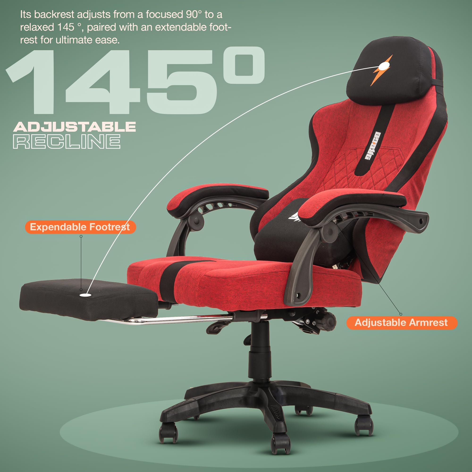 Drogo ComfortMax Ergonomic Gaming Chair with Breathable Fabric, Adjustable Neck