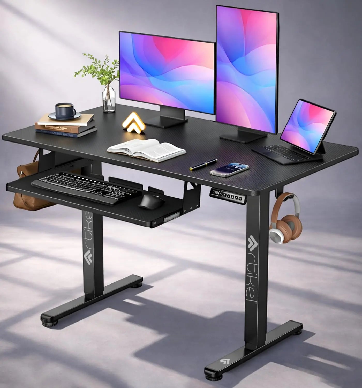 Drogo Electric Height Adjustable Table for Office Work with Keyboard Tray Sit Stand Gaming Desk (120x60cm) Drogo India