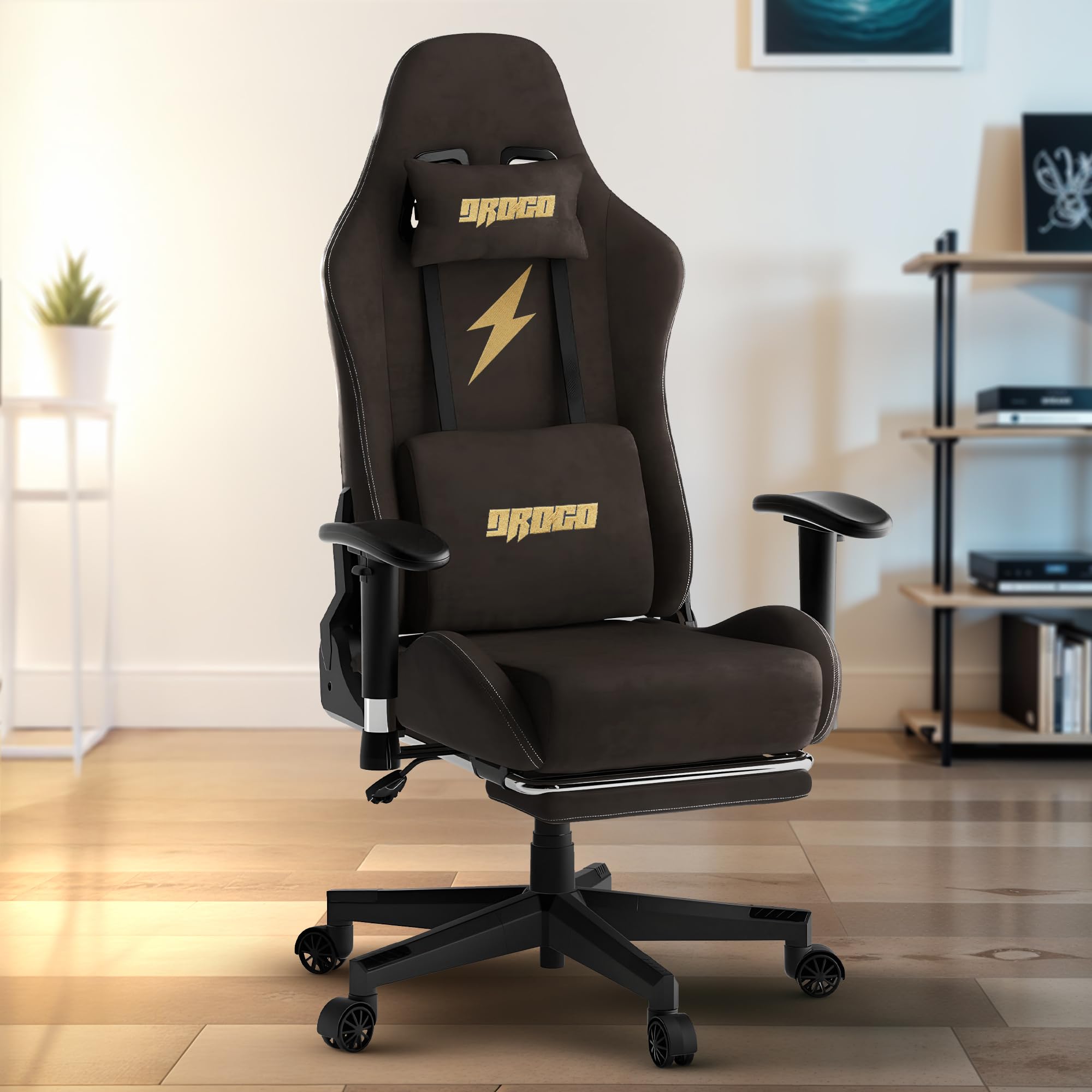 Drogo ProForm Suede Ergonomic Gaming Chair Adjustable Seat & Massager Lumbar Pillow