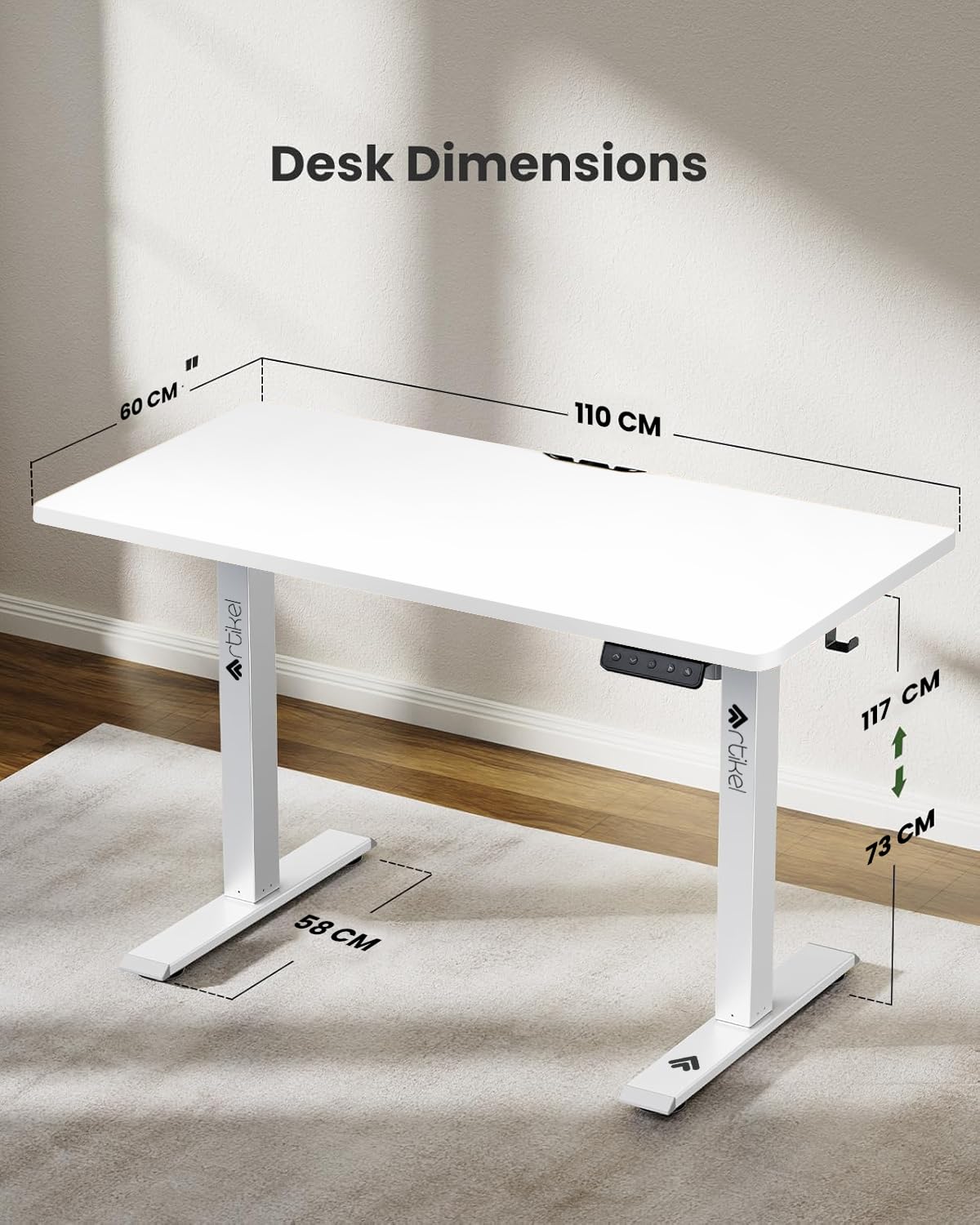Drogo Artidesk Series Electric Height Adjustable Table Diy, Sit Stand Gaming Desk 110X60Cm - White