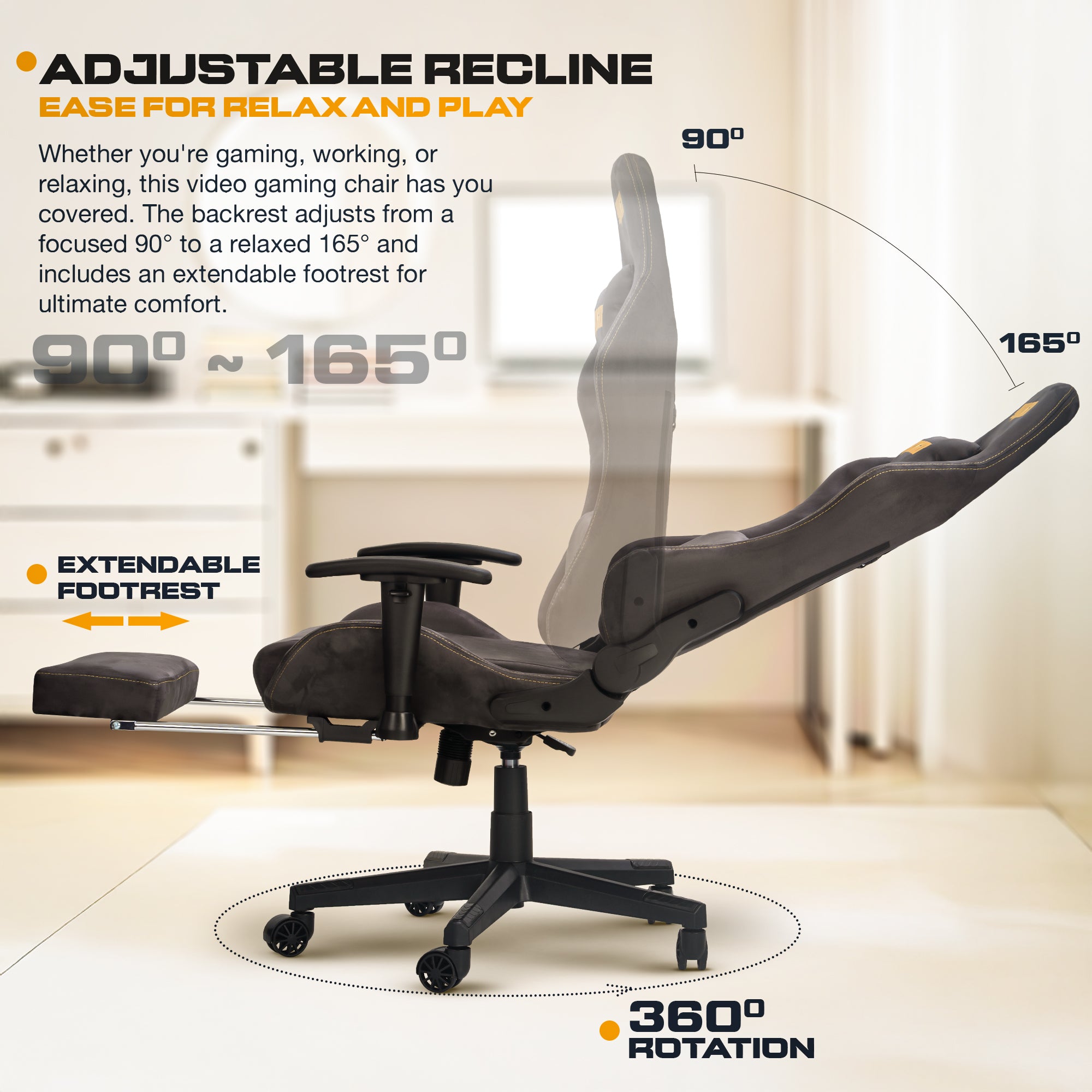 Drogo ProForm Suede Ergonomic Gaming Chair Adjustable Seat & Massager Lumbar Pillow