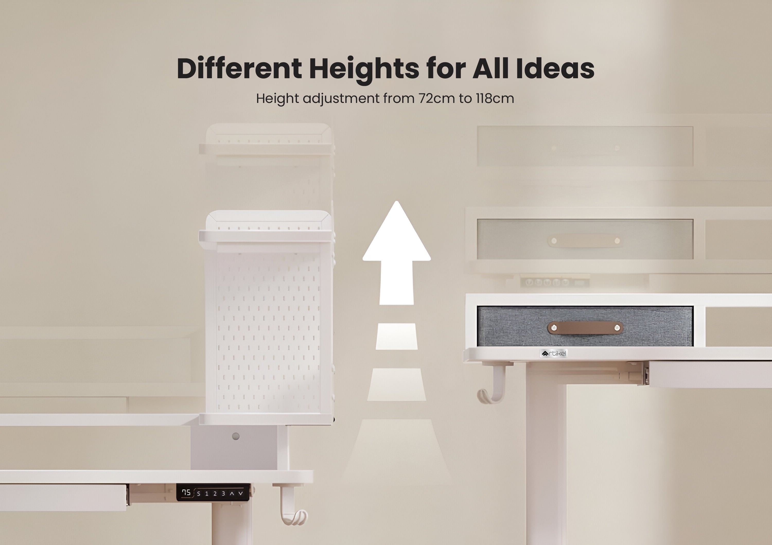 Drogo Artikel Stackon Electric Height Adjustable Standing Desk with Shelves, Keyboard Tray (Right Cabinet)