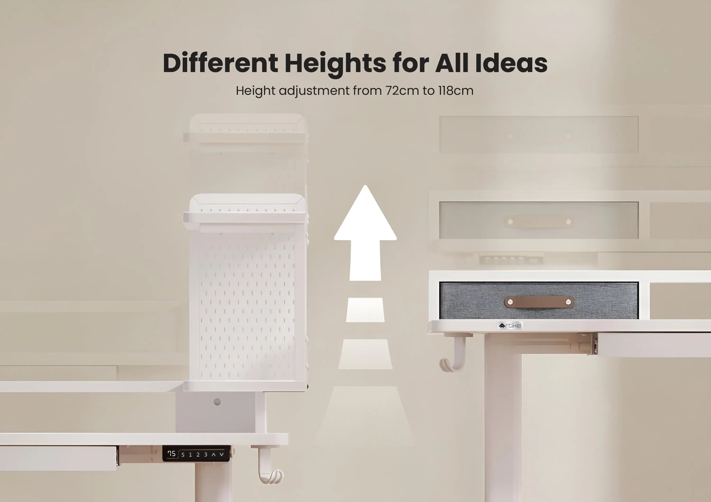 Drogo Artikel Stackon Electric Height Adjustable Standing Desk with Shelves, Keyboard Tray (Right Cabinet) Drogo India