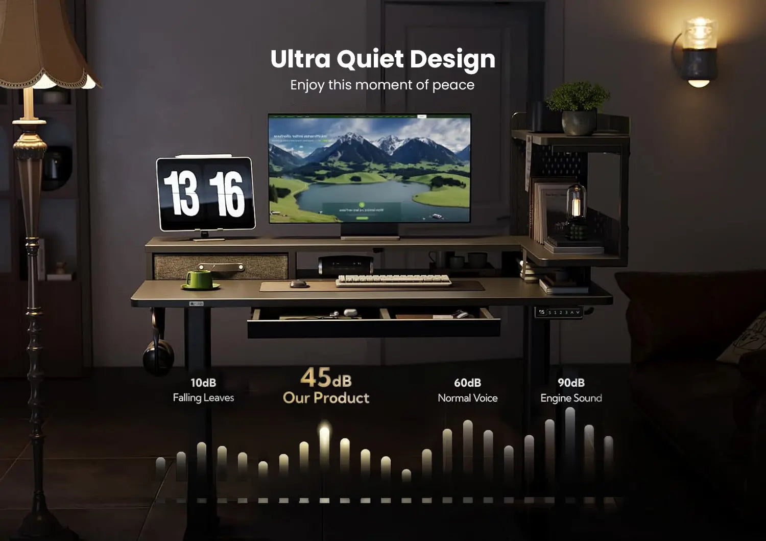 Drogo Artikel Stackon Electric Height Adjustable standing Desk with Shelves, Keyboard Tray (Right Cabinet) Drogo India
