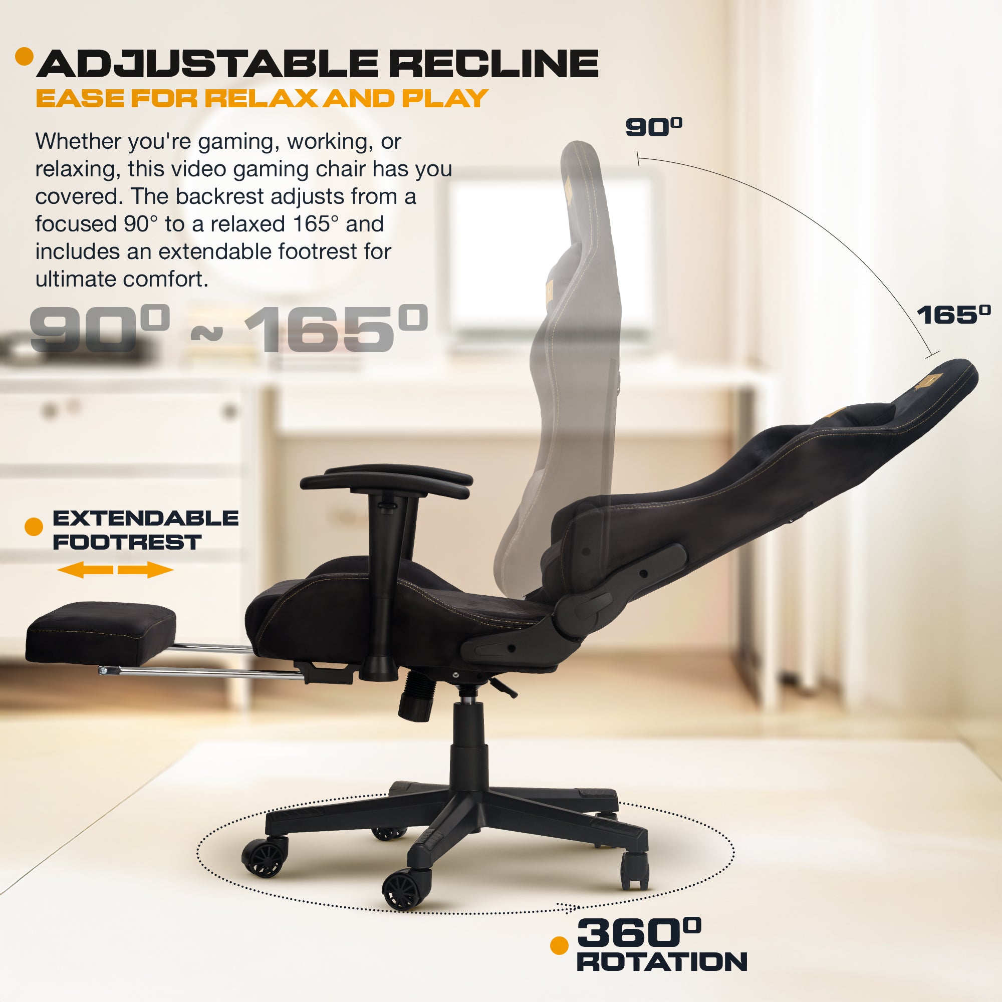 Drogo ProForm Suede Ergonomic Gaming Chair Adjustable Seat & Massager Lumbar Pillow
