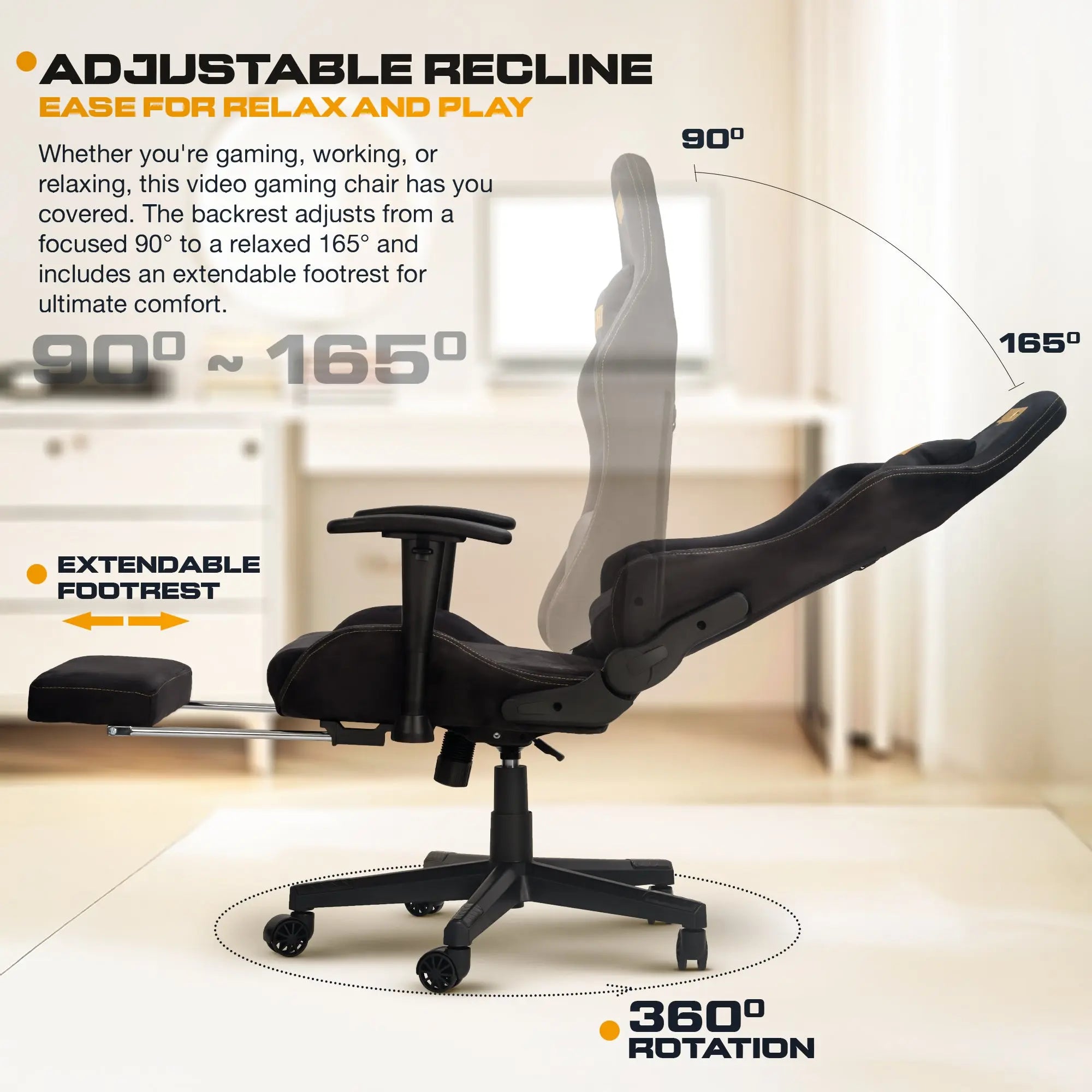 Drogo ProForm Suede Ergonomic Gaming Chair Adjustable Seat & Massager Lumbar Pillow Drogo India