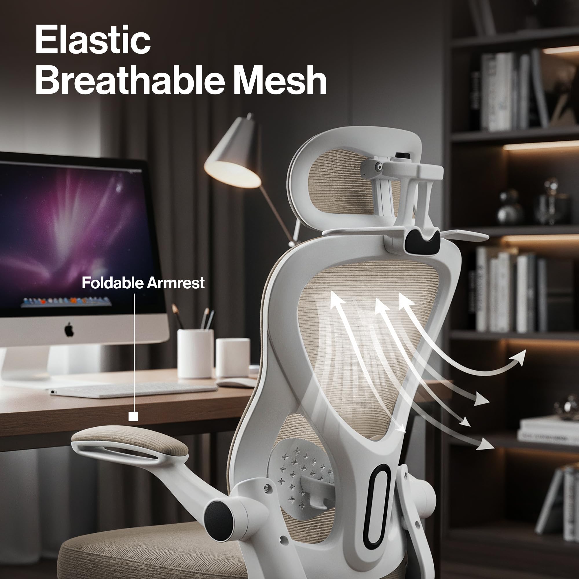Drogo Ergonomic Office Chair for Work from Home with Breathable Mesh, Flip-up Armrest