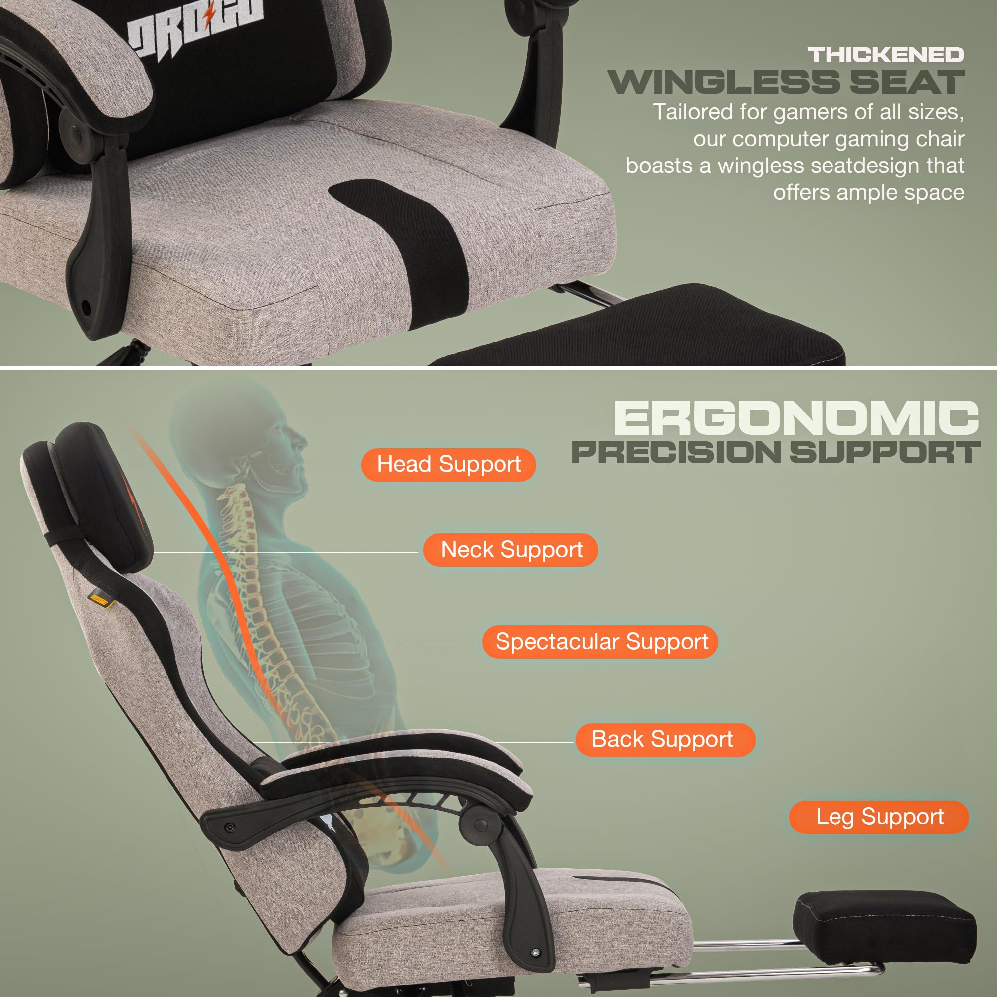 Drogo ComfortMax Ergonomic Gaming Chair with Breathable Fabric, Adjustable Neck
