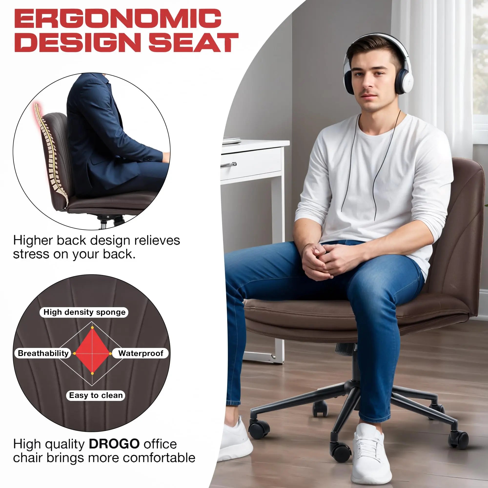 Drogo Zen Pro Cross Legged Chair for Work from Home, Cross Legged Wide Computer Chair Galaxy Incorporation