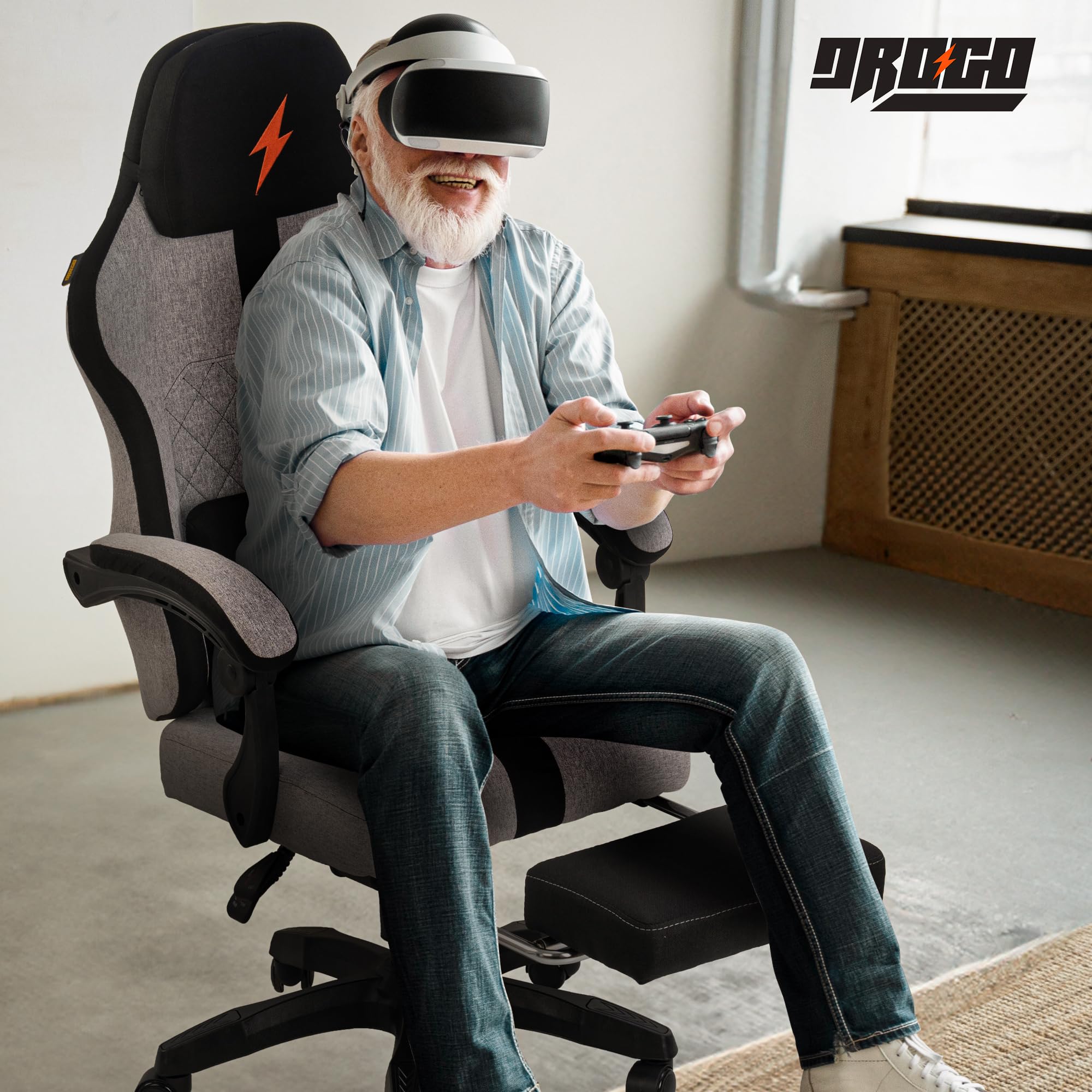 Drogo ComfortMax Ergonomic Gaming Chair with Breathable Fabric, Adjustable Neck