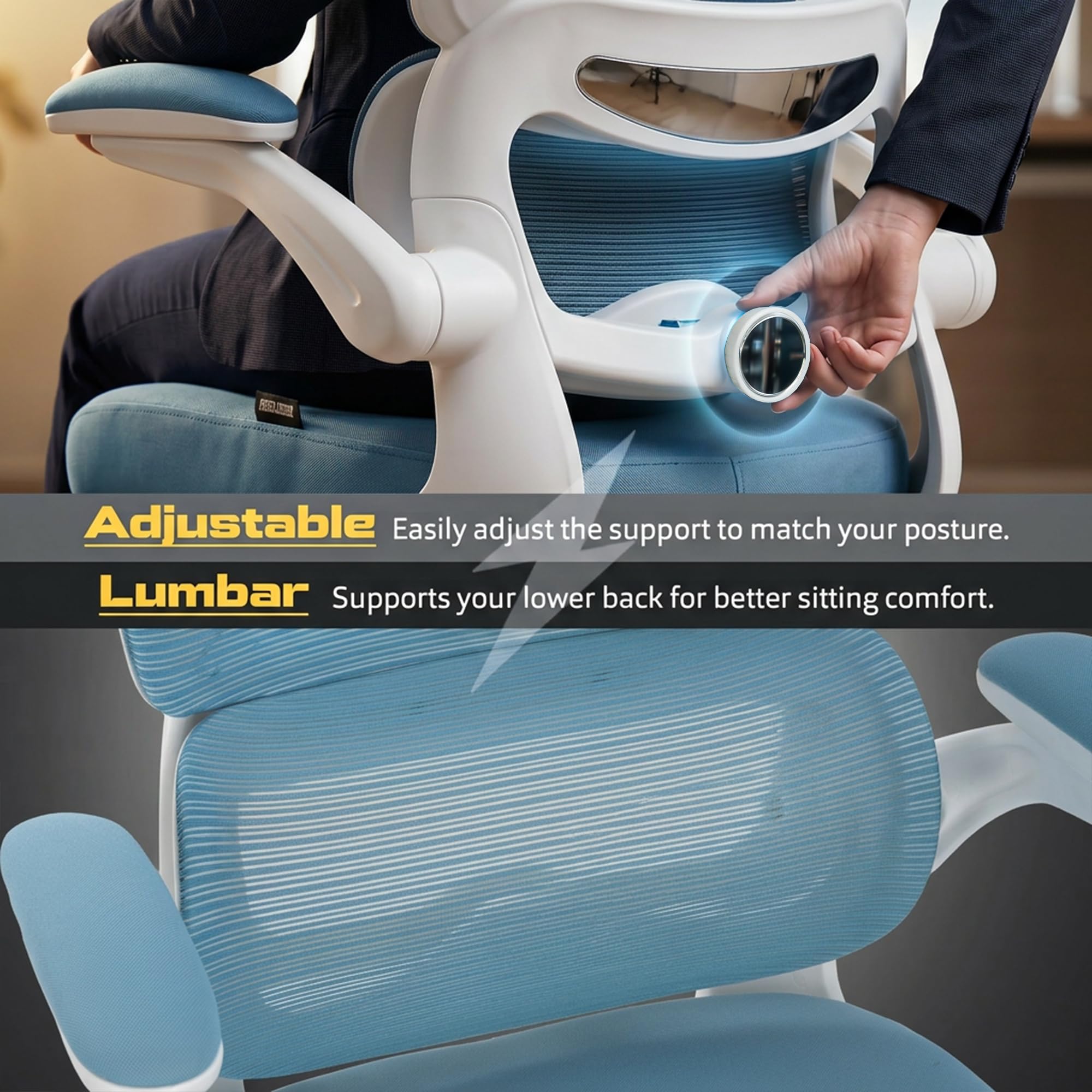 Drogo AeroFlex Ergonomic Office Chair for Work from Home, Flip-up Armrest & Recline