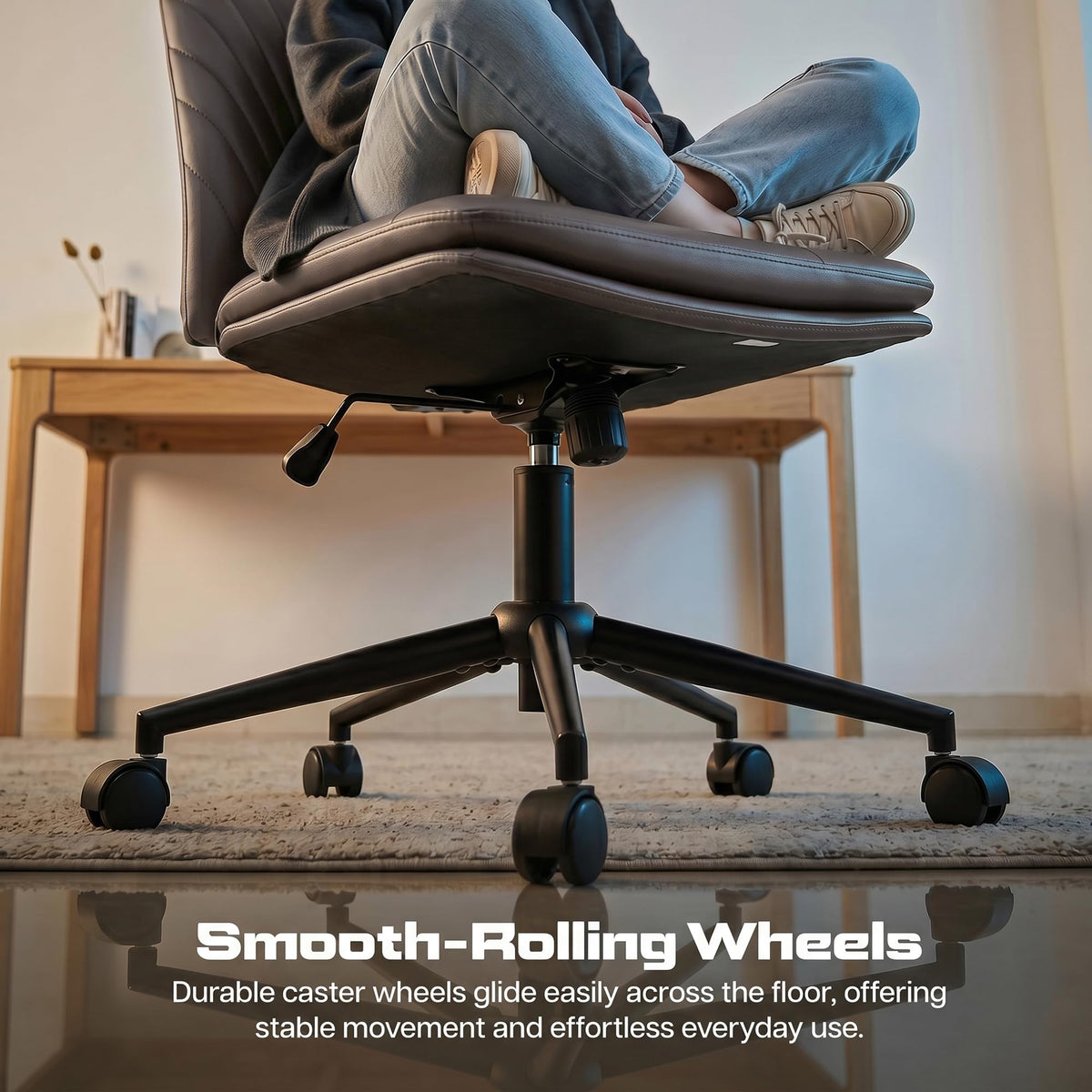Zen Cross Legged Chair for Work from Home, Cross Legged Wide Computer Chair (Brown)
