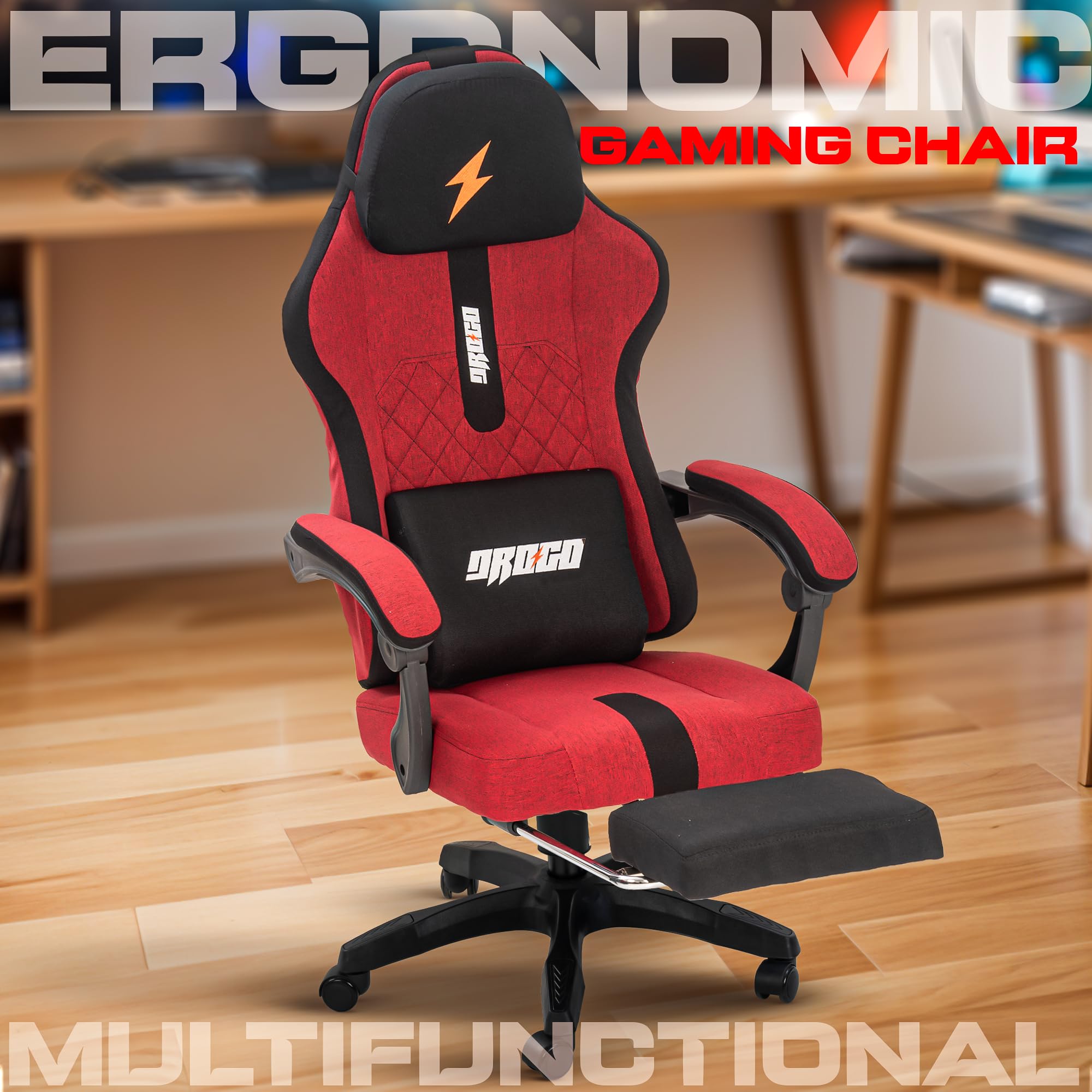 Drogo ComfortMax Ergonomic Gaming Chair with Breathable Fabric, Adjustable Neck