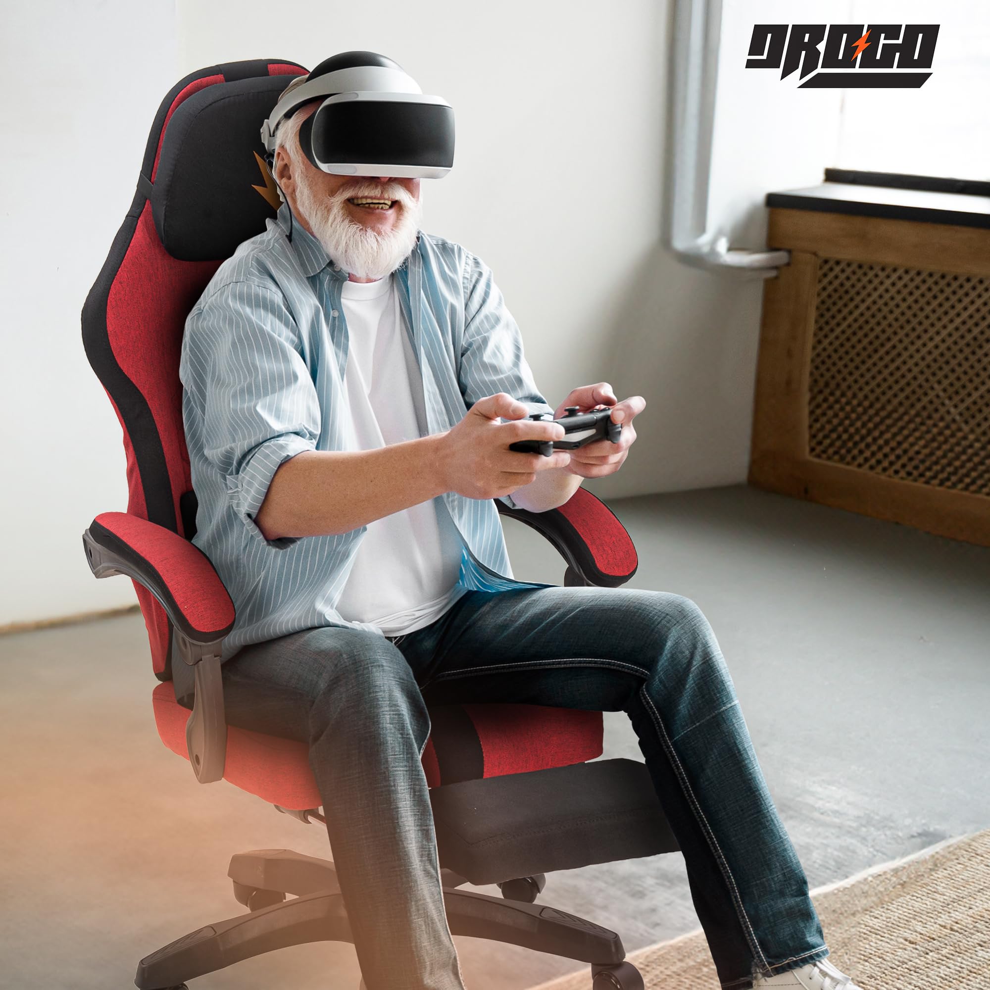 Drogo ComfortMax Ergonomic Gaming Chair with Breathable Fabric, Adjustable Neck