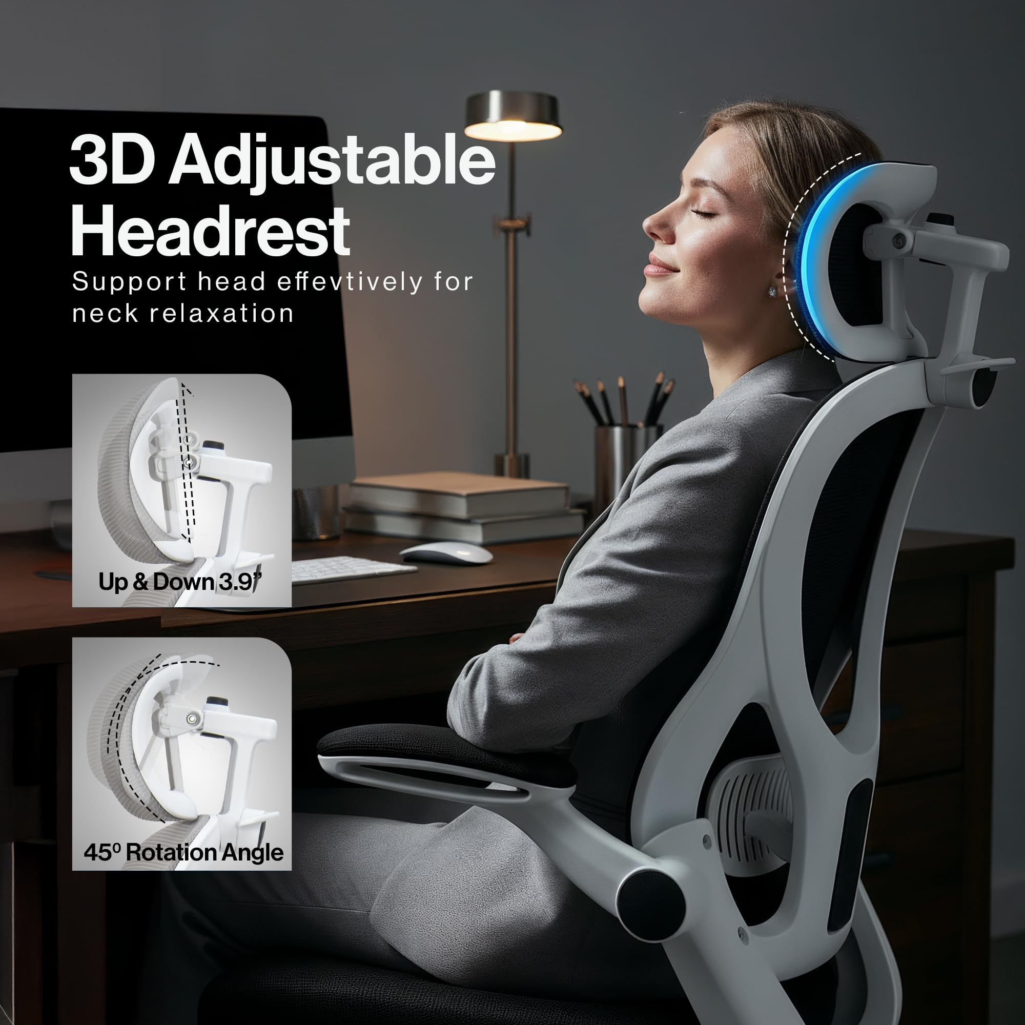 Drogo Ergonomic Office Chair for Work from Home with Breathable Mesh, Flip-up Armrest