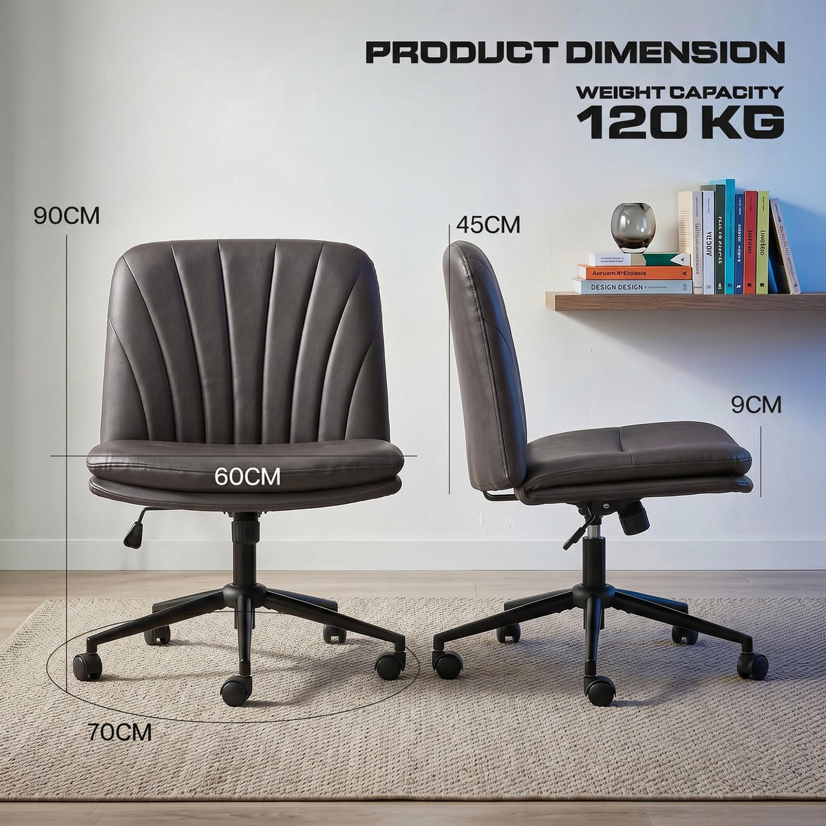 Zen Cross Legged Chair for Work from Home, Cross Legged Wide Computer Chair (Brown)