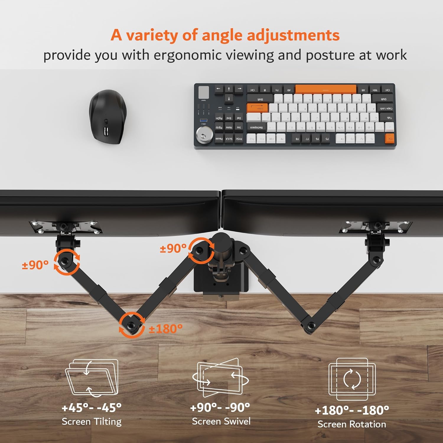Drogo Artikel Dual Monitor Mount | Adjustable VESA Arms | C-Clamp & Grommet | Fits 32 inch Screens