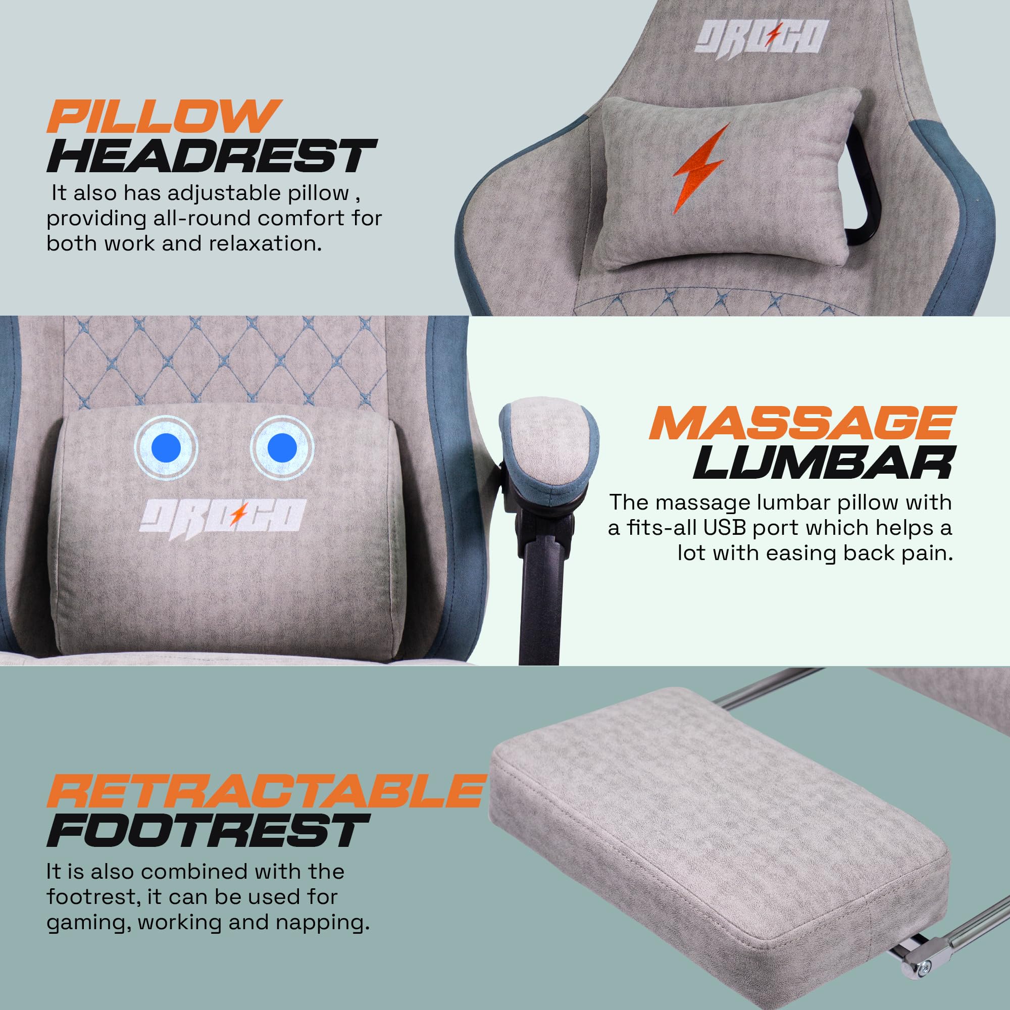 Drogo Throne Ergonomic Gaming Chair With Linkage Armrest,Foot Rest,& Adjustable Seat