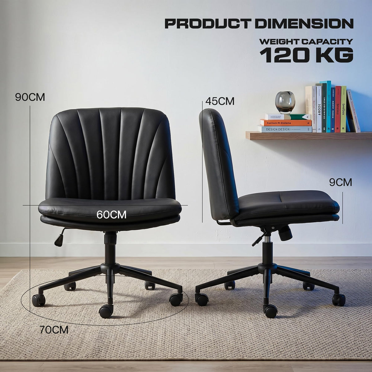 Zen Cross Legged Chair for Work from Home, Cross Legged Wide Computer Chair (Black)