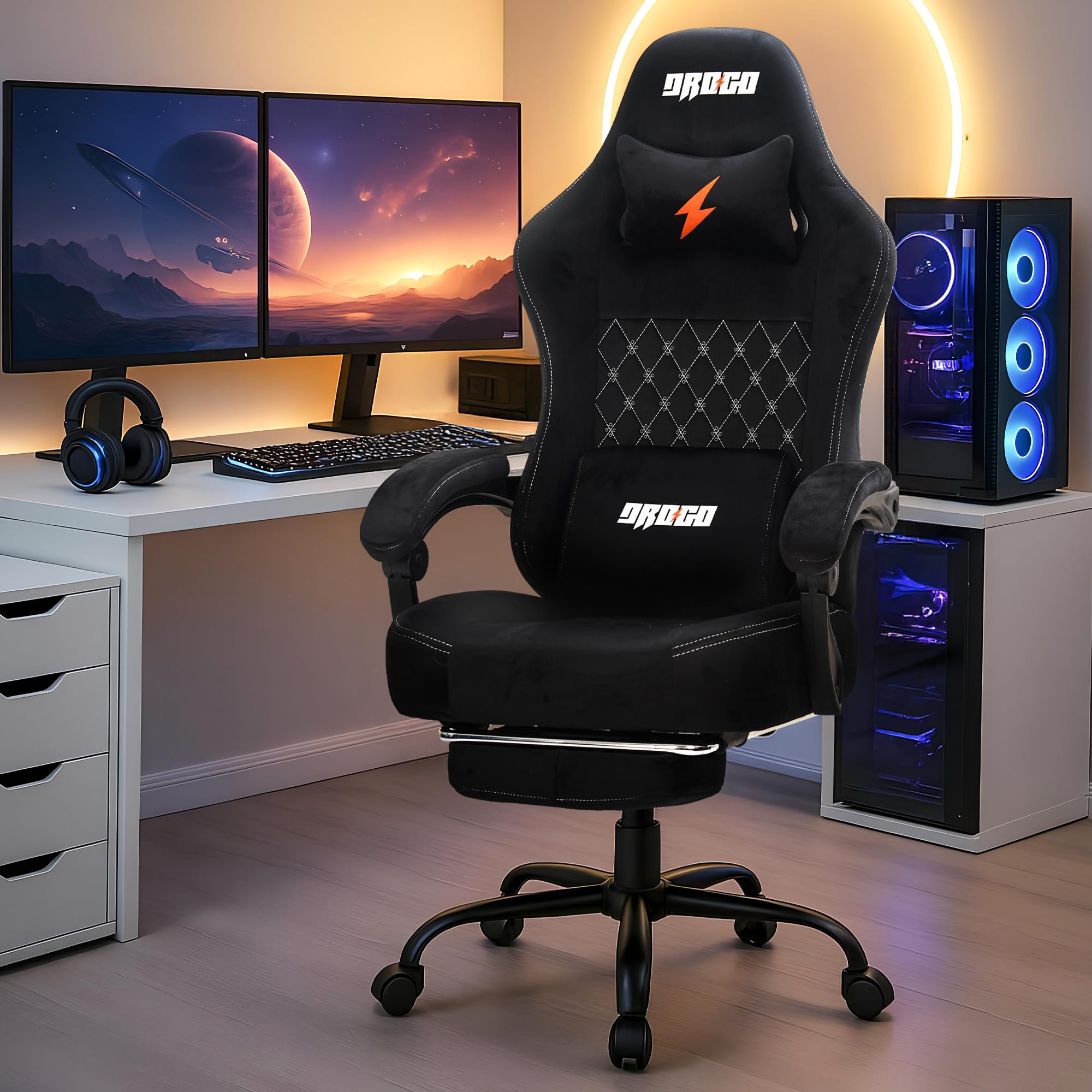 Drogo AeroX Gaming Chair with Luxurious Suede Fabric, Armrest, Neck & Lumbar Pillow