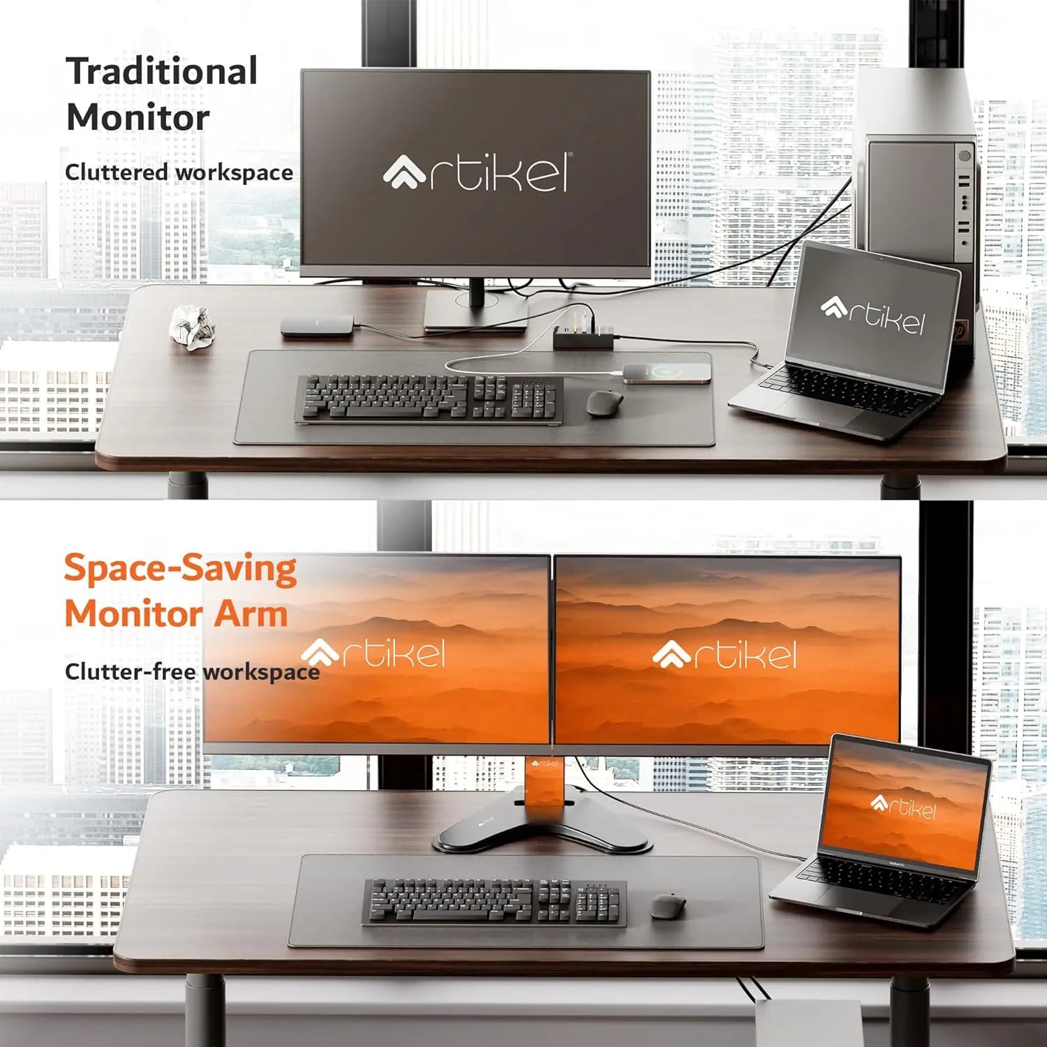 Drogo Artikel Double Monitor Desk Stand - Height Adjustable Heavy Duty Arms with Phone Slot & VESA Drogo India