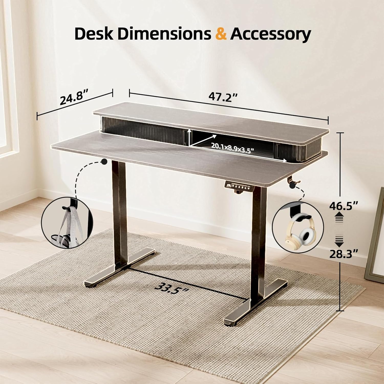 Drogo Groove Electric Height Adjustable Standing Desk with Roller Shutter Door Storage