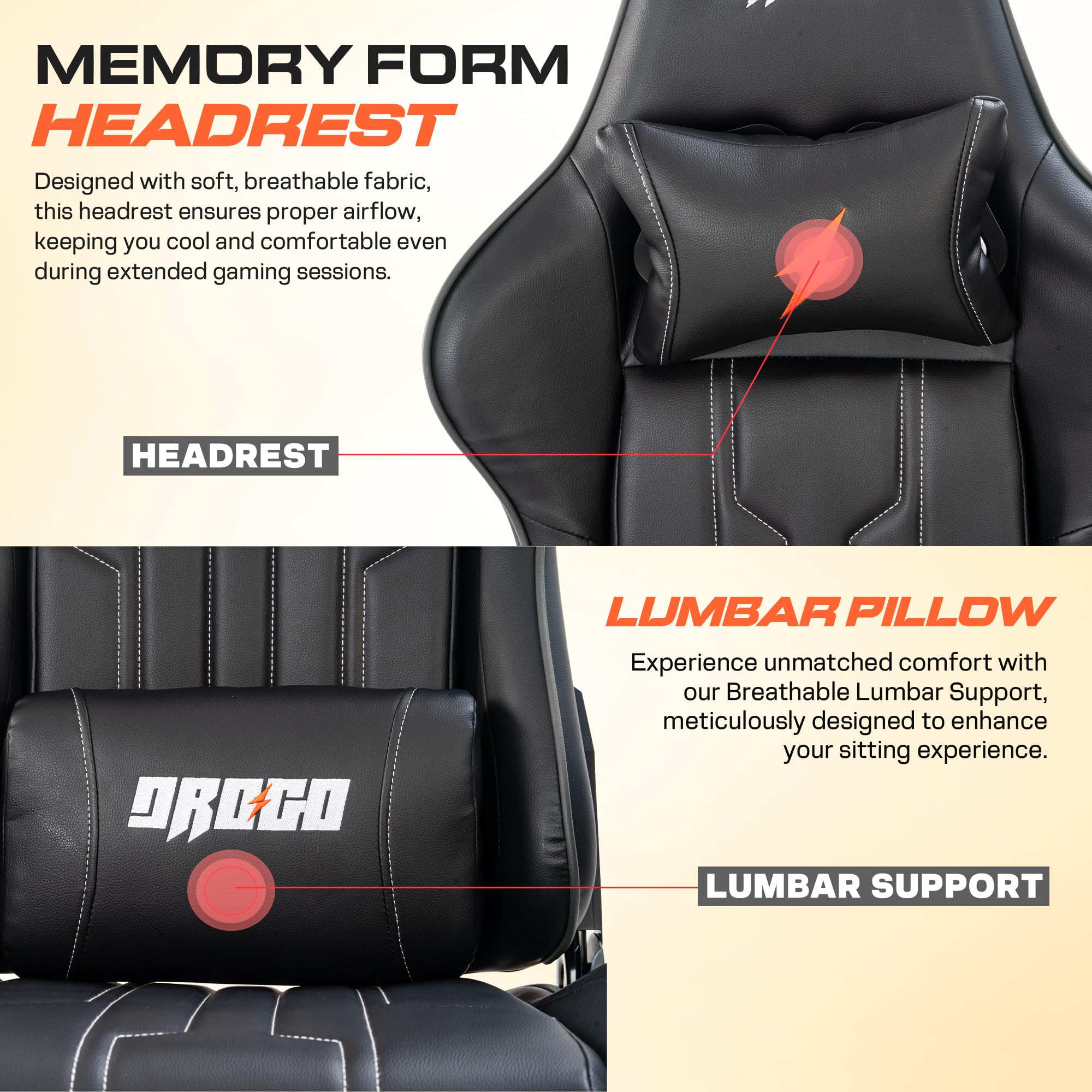 Drogo Wrath Pro Ergonomic Gaming Chair with Adjustable Seat, PU Leather