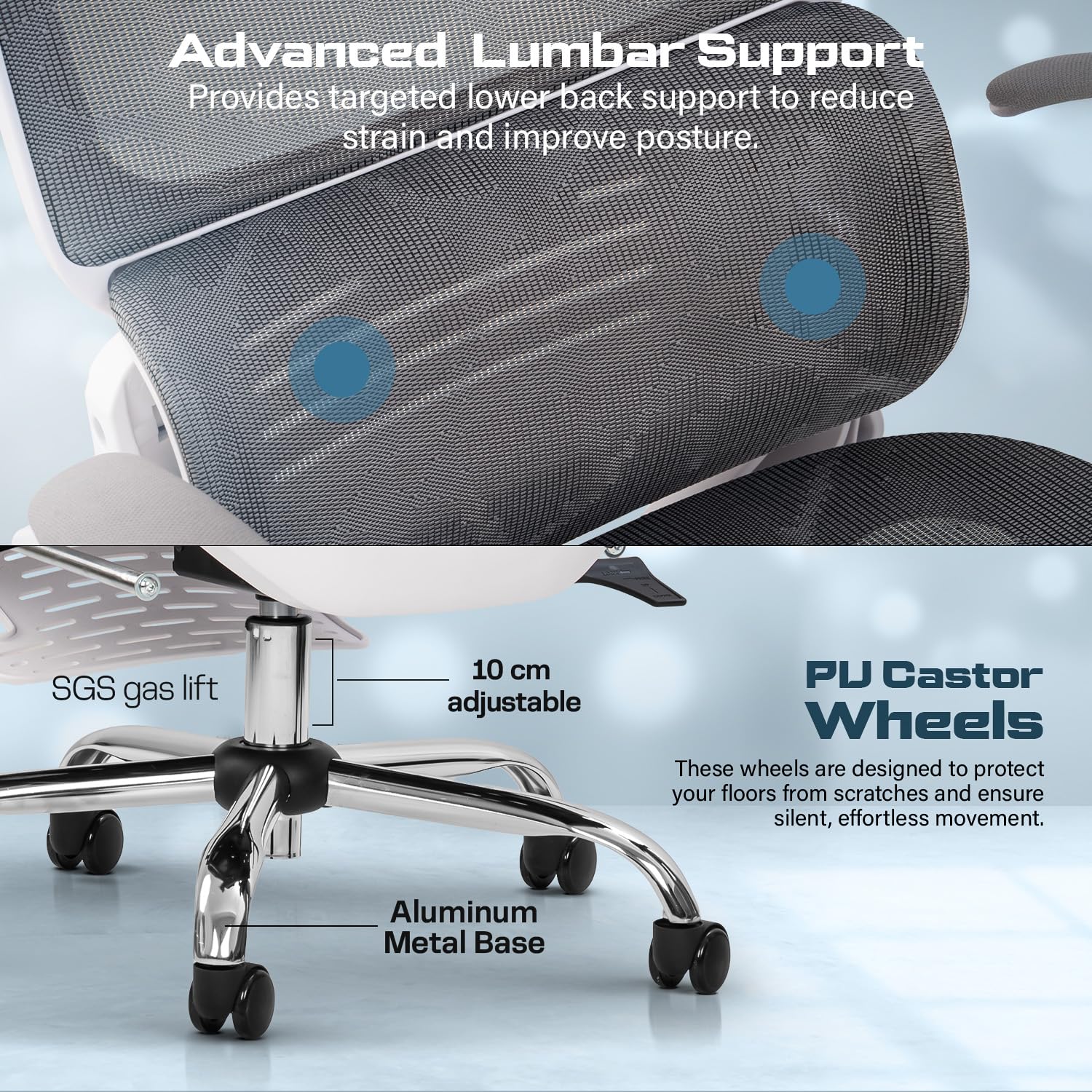 Drogo Ergonex Ergonomic Office Chair For Work From Home With Breathable Mesh, Armrest, 2D Headrest & Lumbar Support