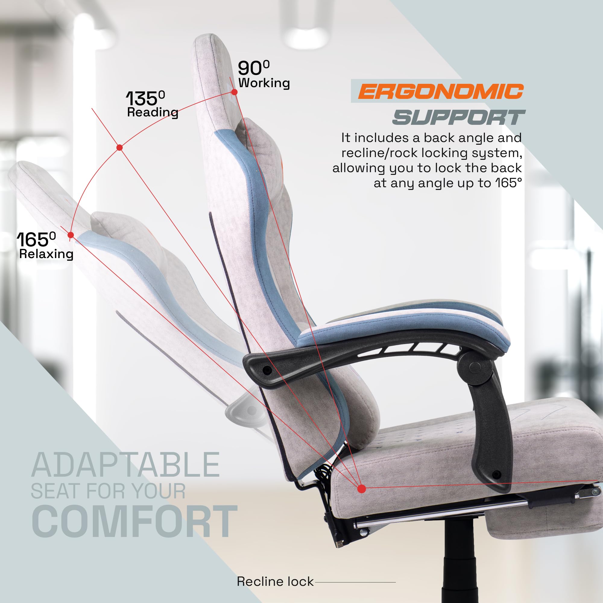 Drogo Throne Ergonomic Gaming Chair With Linkage Armrest,Foot Rest,& Adjustable Seat