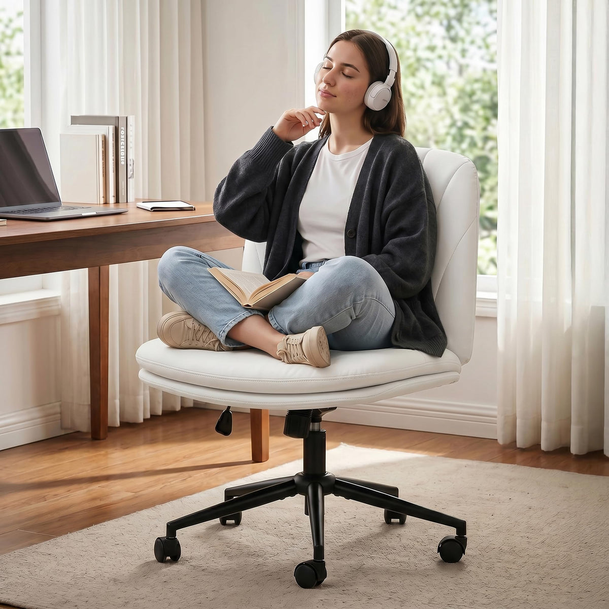 Zen Cross Legged Chair for Work from Home (Beige)