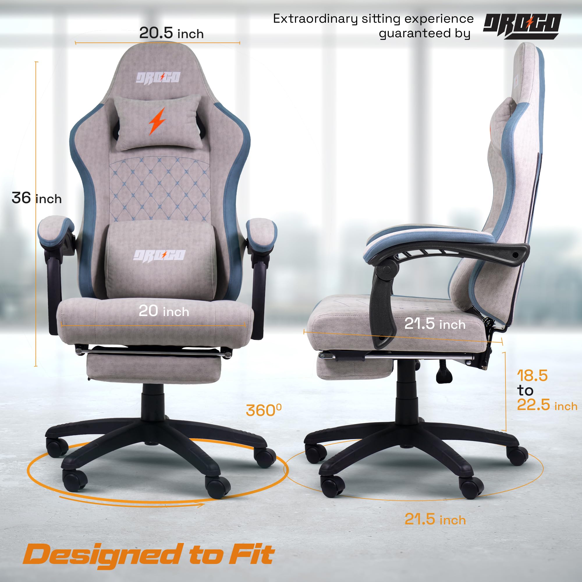 Drogo Throne Ergonomic Gaming Chair With Linkage Armrest,Foot Rest,& Adjustable Seat