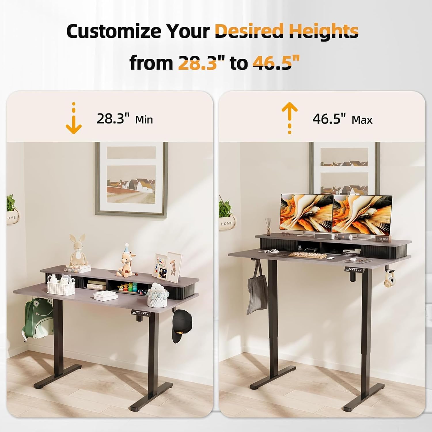 Drogo Groove Electric Height Adjustable Standing Desk with Roller Shutter Door Storage