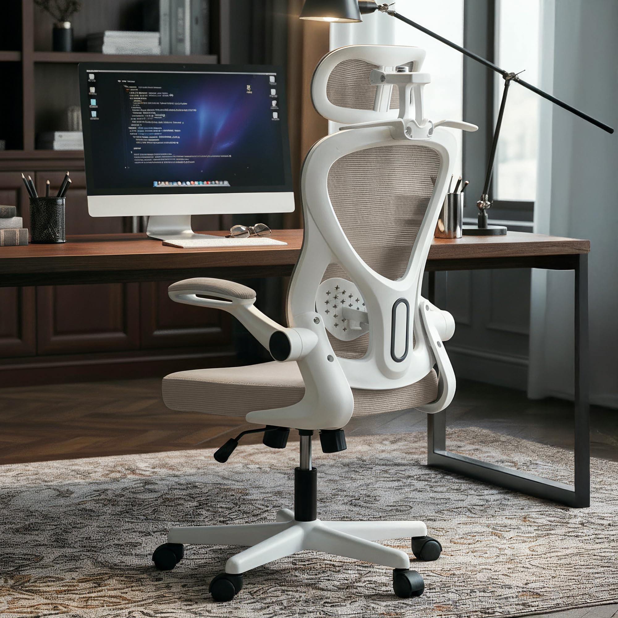 Drogo Ergonomic Office Chair for Work from Home with Breathable Mesh, Flip-up Armrest