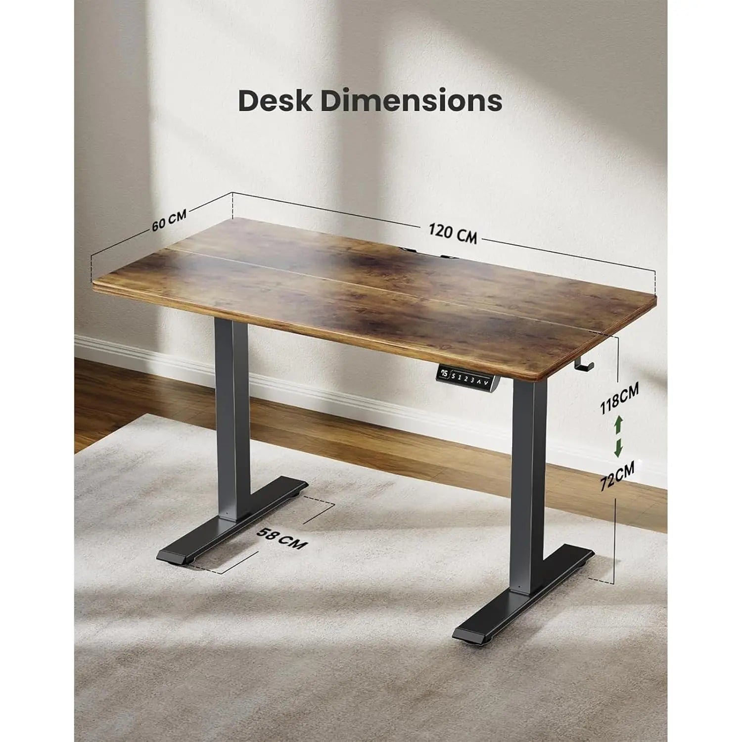 Drogo Artidesk Series Ergonomic Height Adjustable Desk Diy, Sit Stand Gaming Desk, with 3 Yr Warranty 120X60Cm - Vintage Brown Drogo India