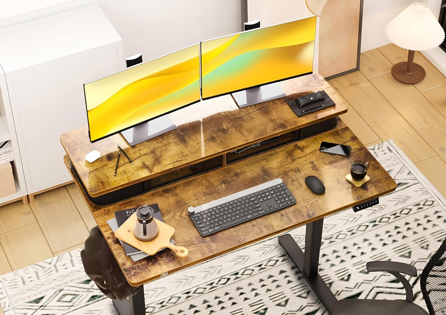 Drogo Artikel Groove Electric Height Adjustable Standing Desk with Roller Shutter Door Storage (Right Cabinet)