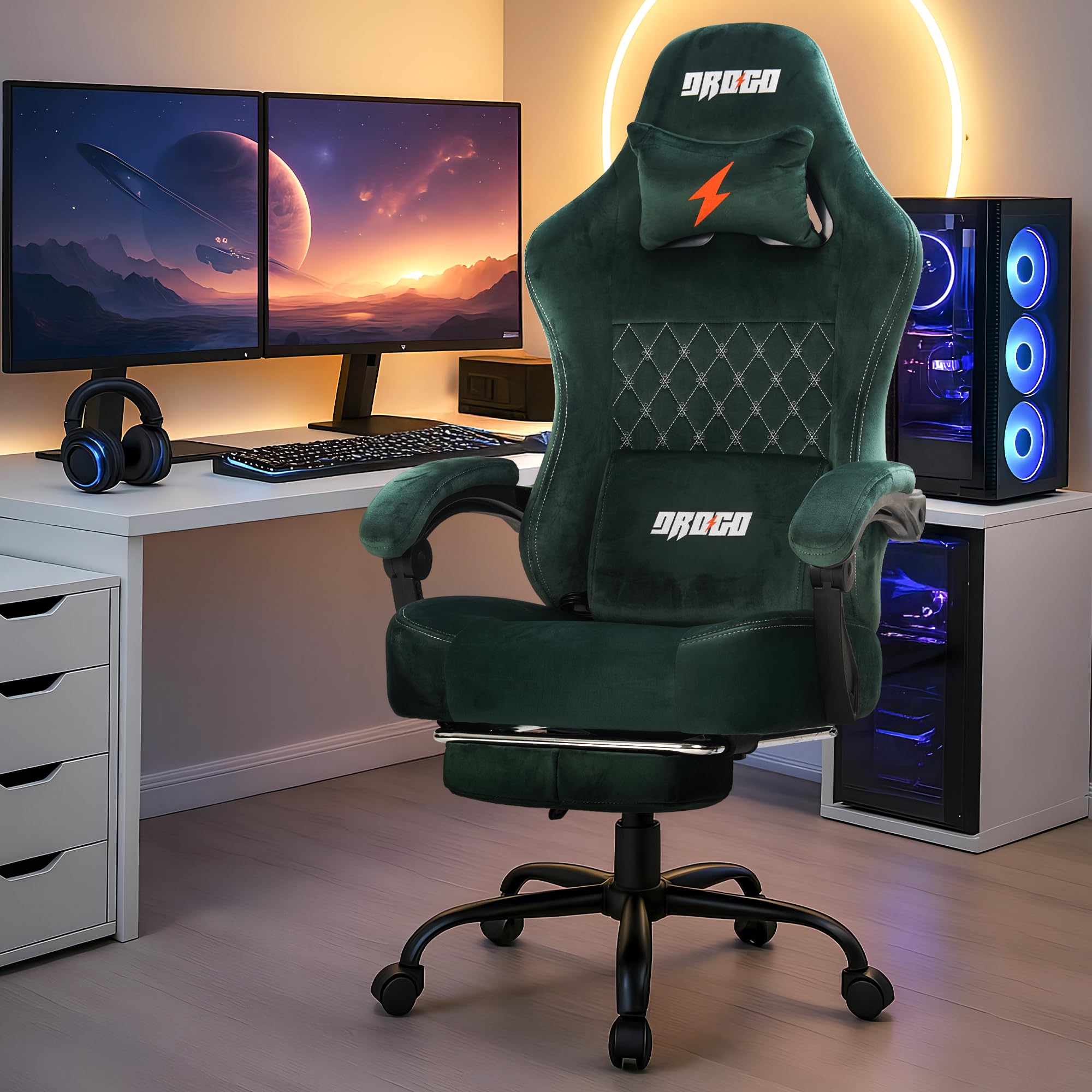 Drogo AeroX Gaming Chair with Luxurious Suede Fabric, Armrest, Neck & Lumbar Pillow