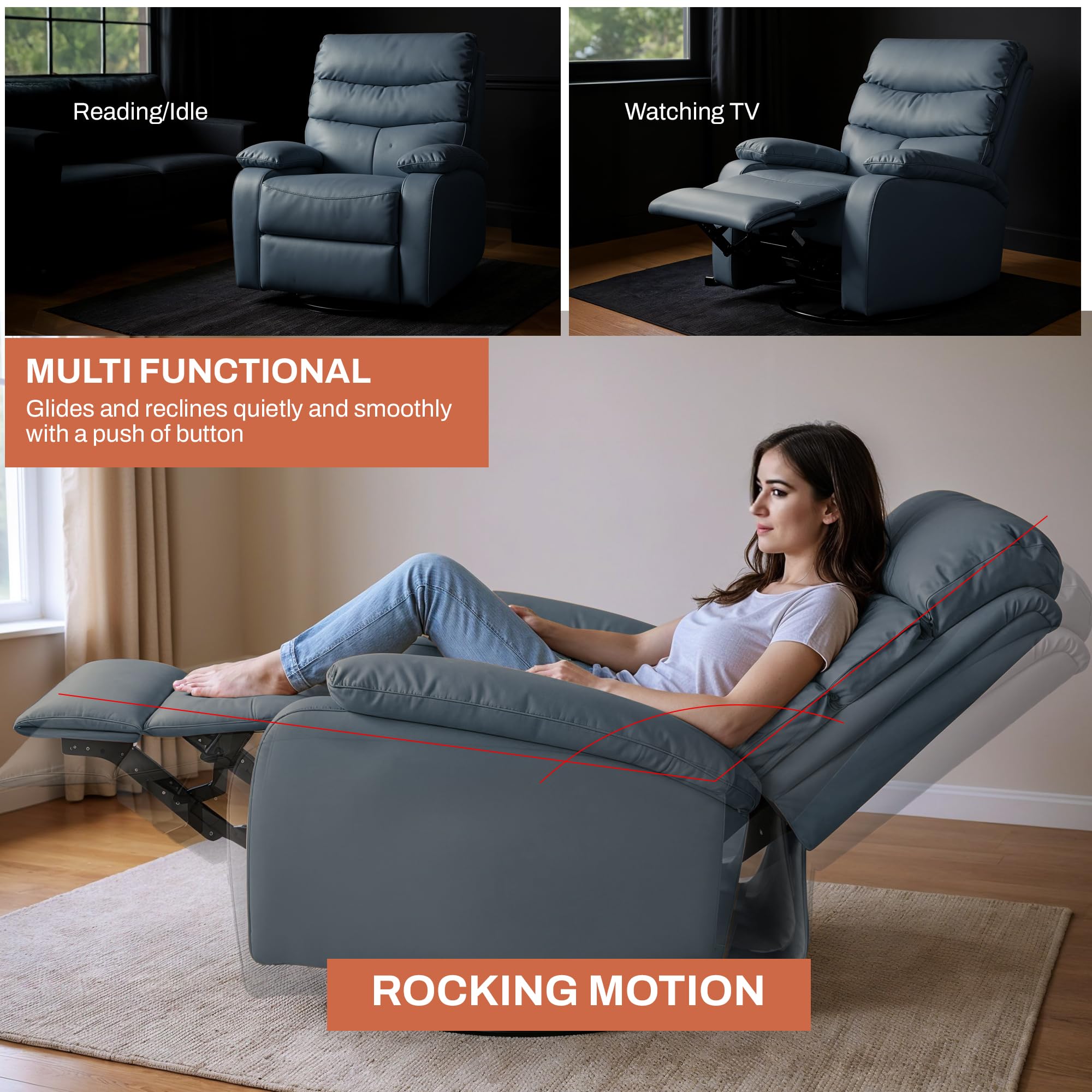 Drogo Velora Electric Motorised Recliner Sofa 1 Seater with Rocking, Revolving & Rapid Recline Technology