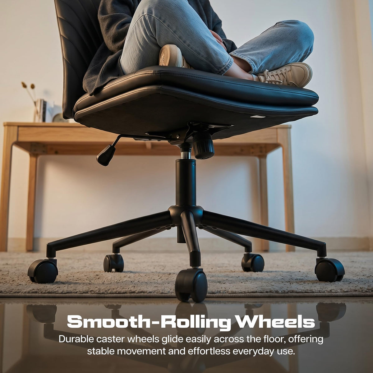 Zen Cross Legged Chair for Work from Home, Cross Legged Wide Computer Chair (Black)