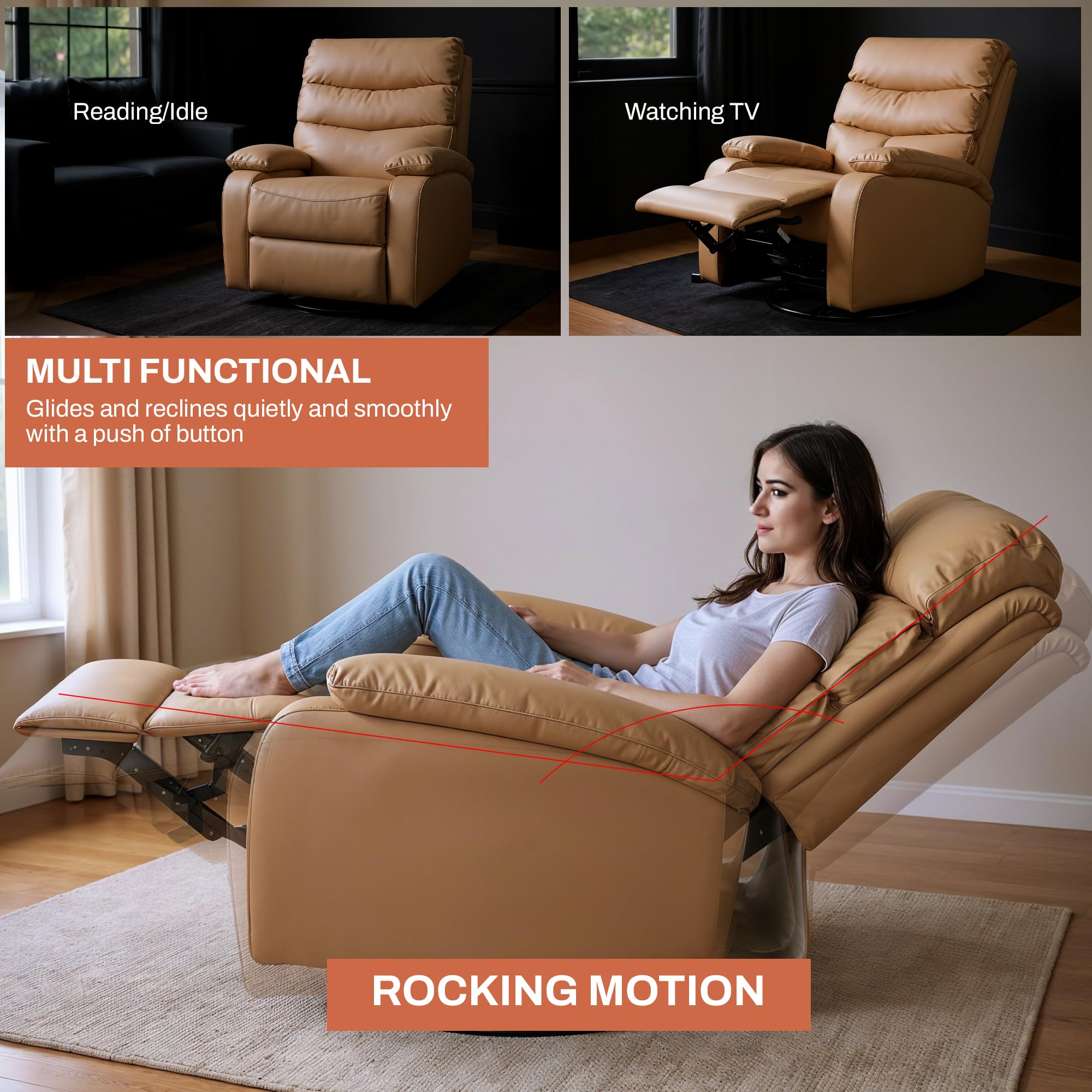 Drogo Velora Electric Motorised Recliner Sofa 1 Seater with Rocking, Revolving & Rapid Recline Technology